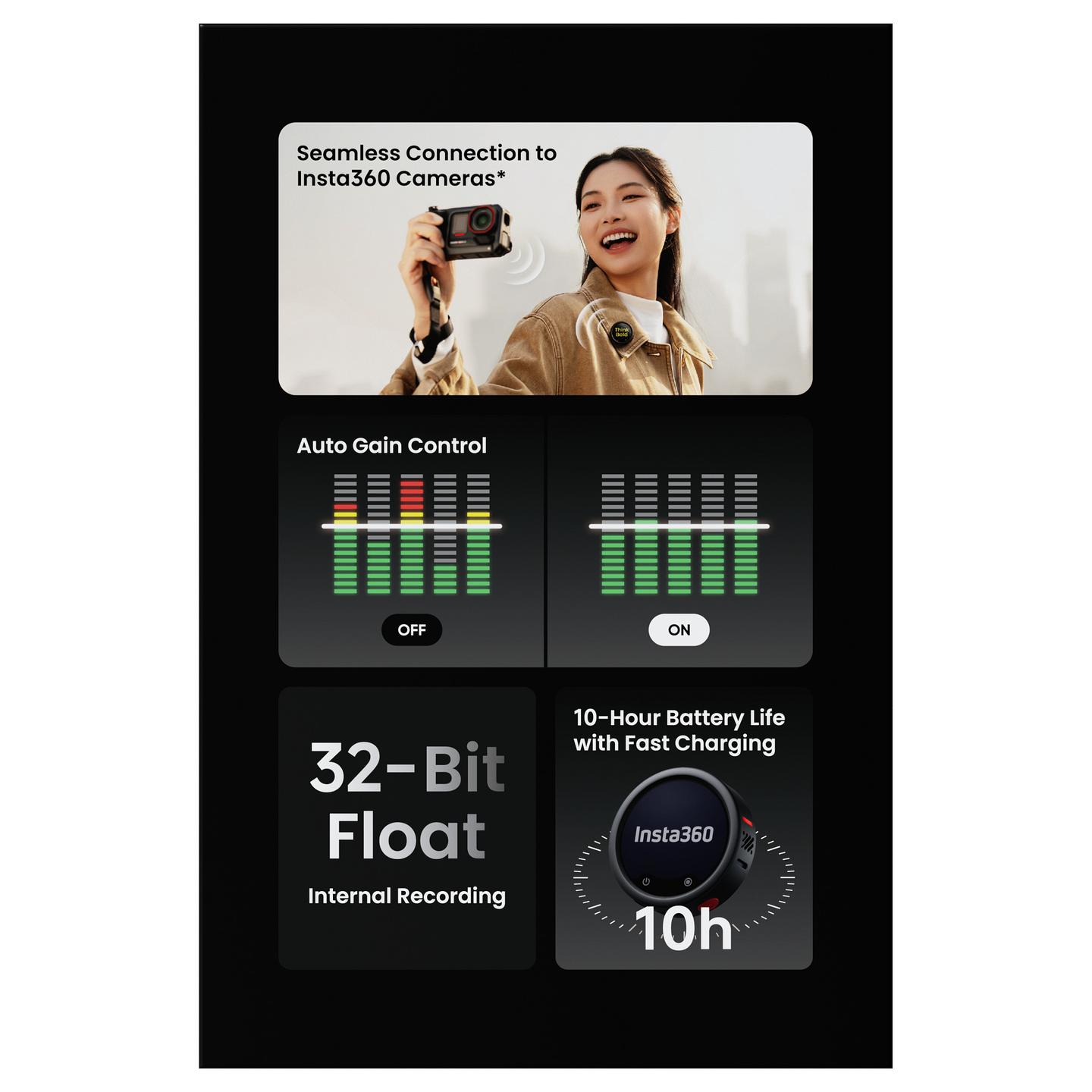 Aksesor për Mikrofon Insta360 Mic Pro Transmitter / 3 Mikrofona / 48 kHz / 32-bit Float / 32GB - Grafit - 5