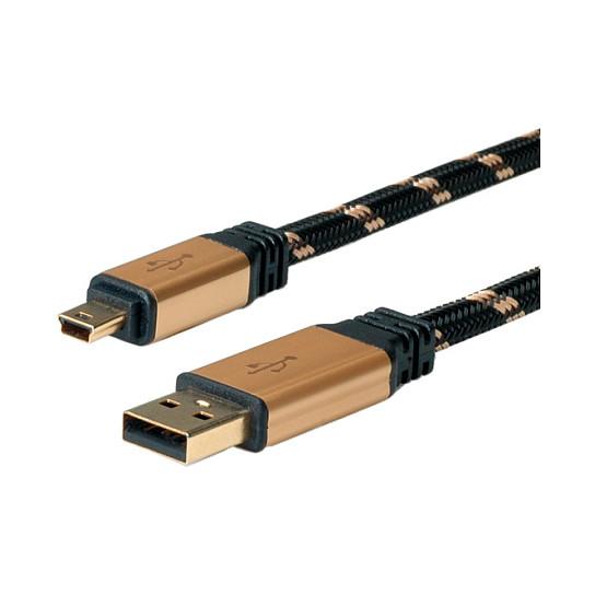 Kabllo ROLINE 11.02.8823, USB-A në Mini-USB-B, USB 2.0, 480 Mbps, 3 m - Zezë/Verdhë