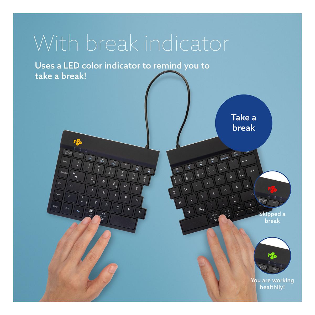Tastierë pa kabllo R-Go Tools R-Go Split Break / QWERTZ (DE) / Mini / Ergonomike / Scissor / Bluetooth 5.0 / 2.4 GHz / 2 Pjesë – Zezë - 11