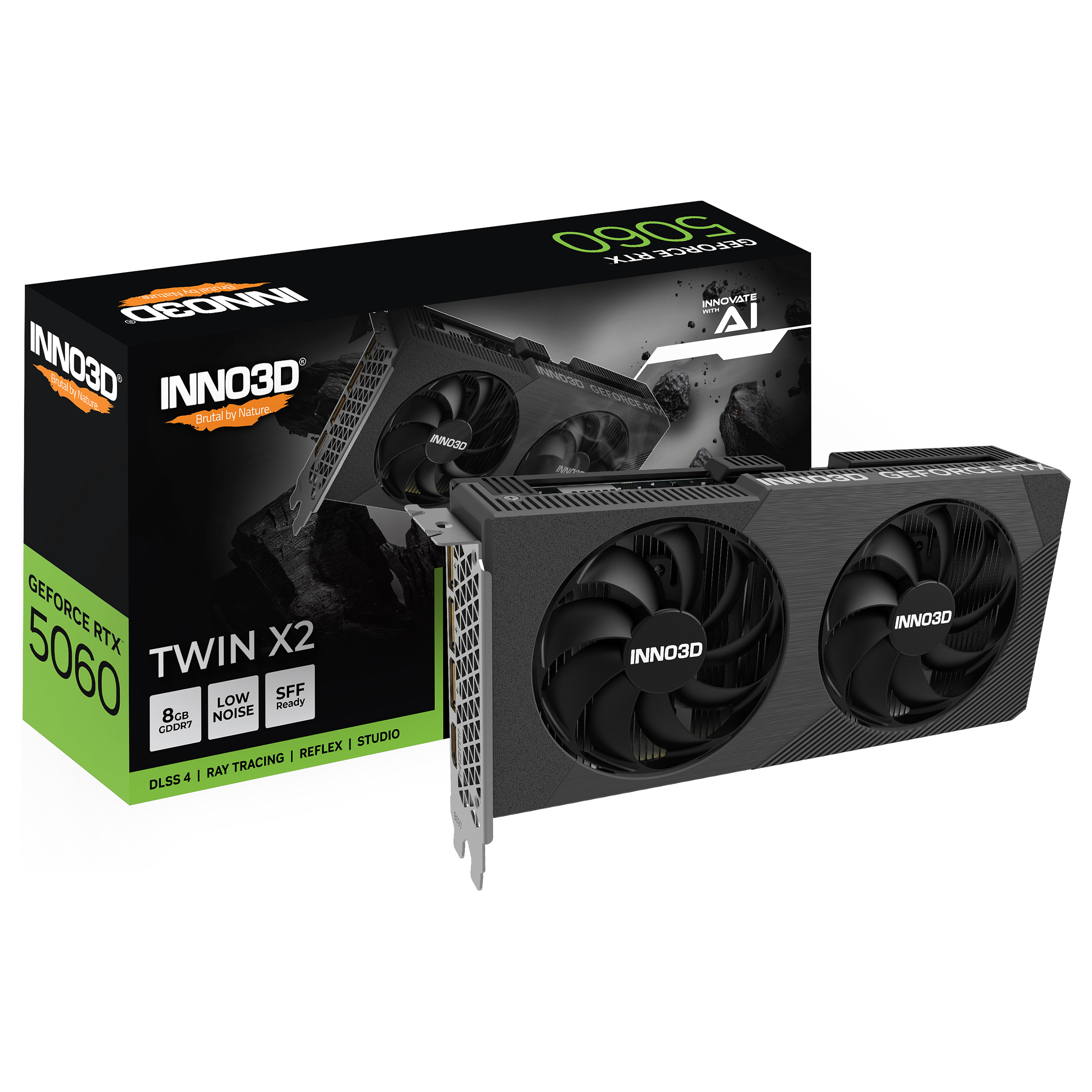 Kartë Grafike NVIDIA Inno3D GeForce RTX 5060 Twin X2 / 8GB GDDR7 / PCIe 5.0 / Dual Fan – Zezë - 3
