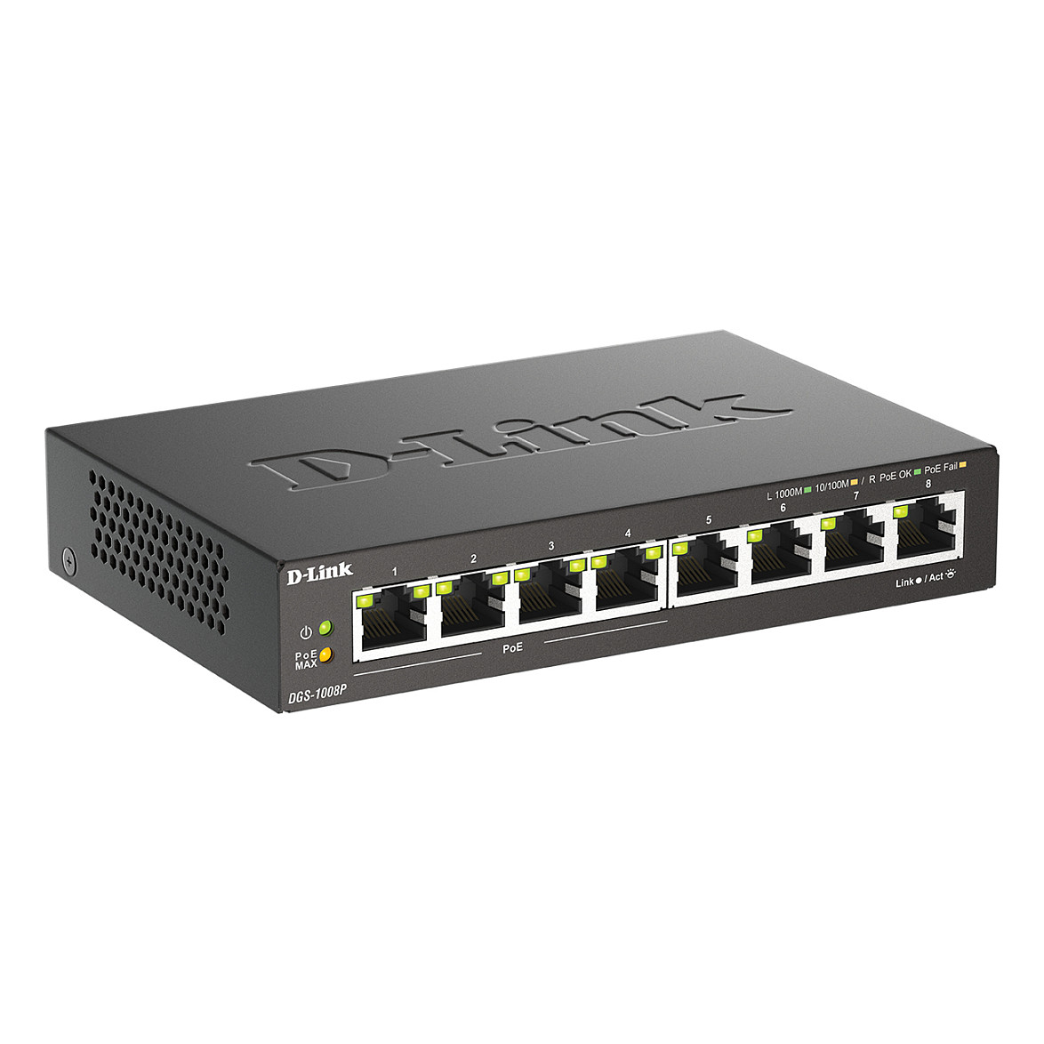 D-Link DGS-1008P/E 8-Port Gigabit PoE+ Switch me 4x PoE Ports dhe 56W Budget Metal Desktop Switch - 2