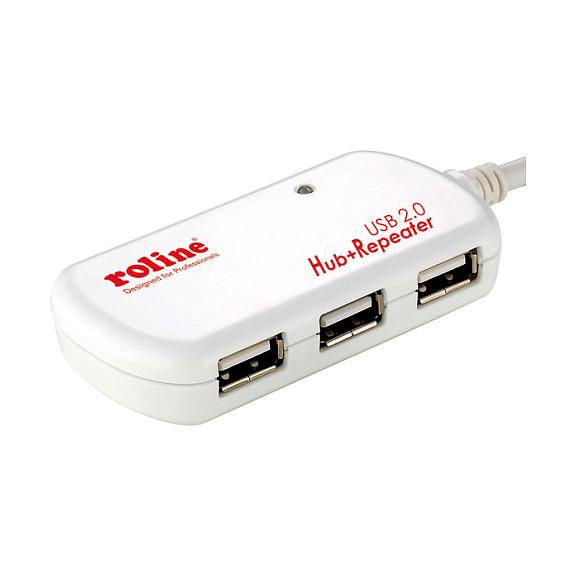 Hub ROLINE 12.04.1085, 4x USB-A, USB 2.0, 480Mbps, Repeater, 12m - Bardhë - 3