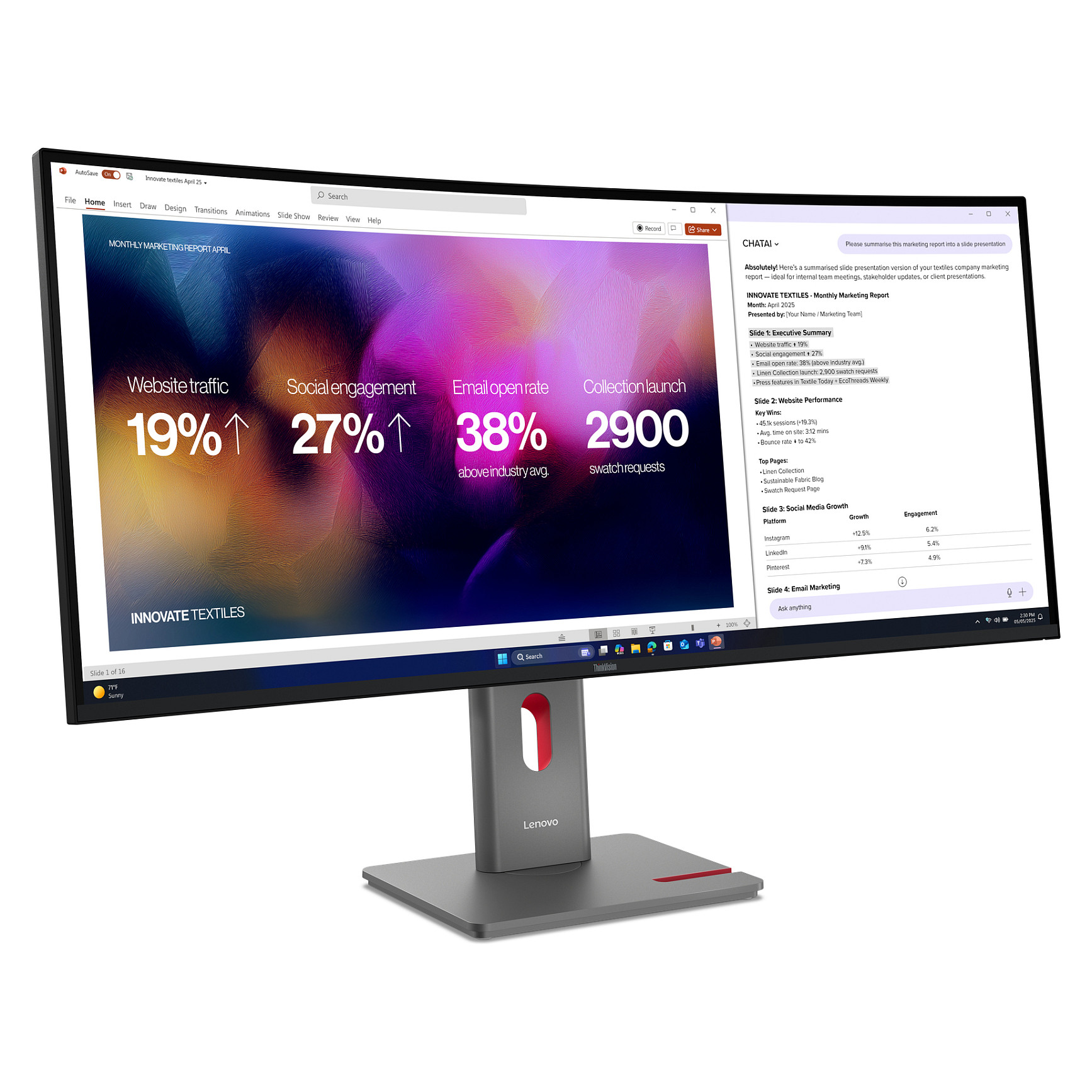 Monitor Lenovo ThinkVision P40WD-40 / 39,7"/ WUHD IPS LED Curved / 120Hz / 6ms / HDMI+DP+USB-C - Zezë - 3