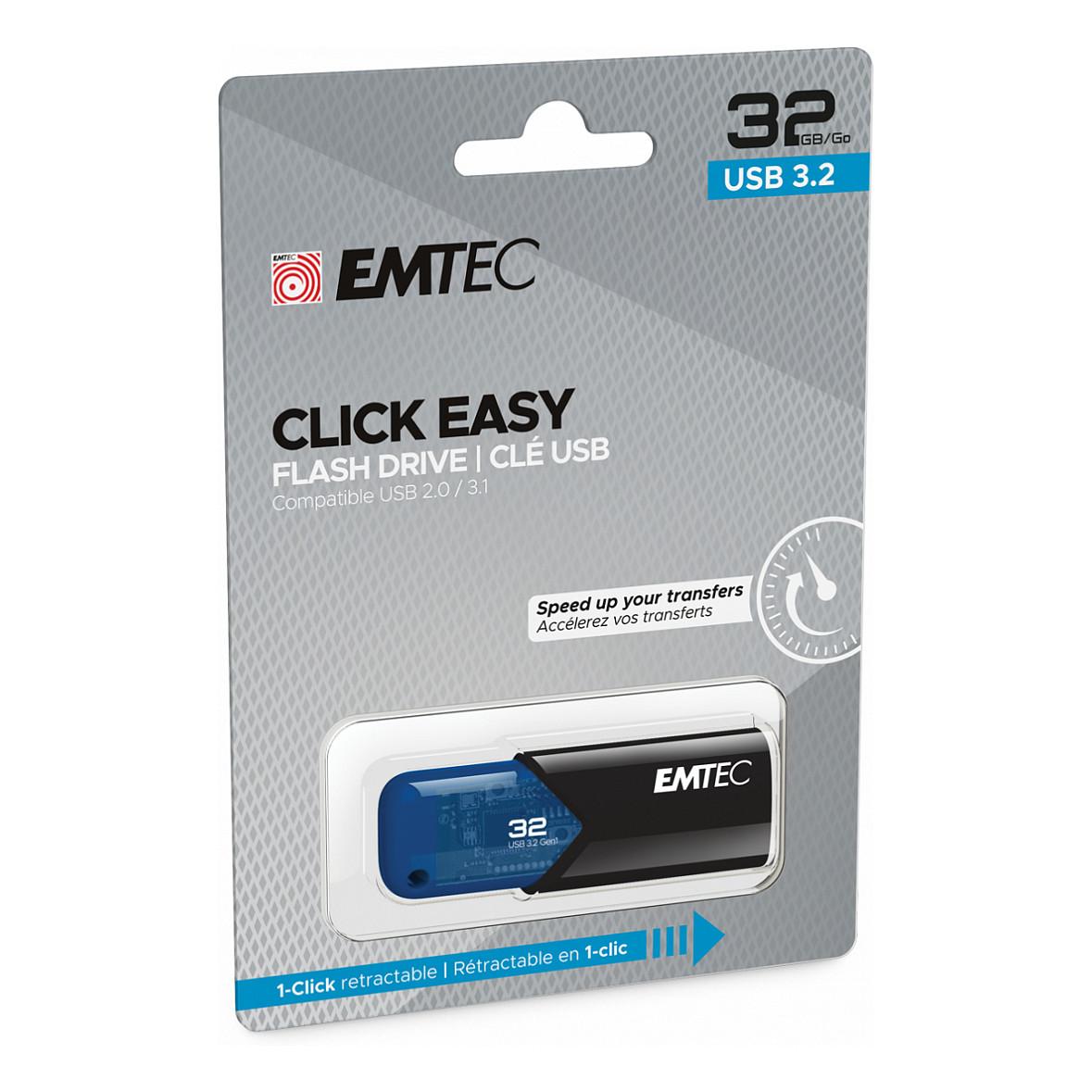 USB Flash Drive EMTEC B110 Click Easy 3.2, 32GB, USB Type-A, USB 3.2, 20MB/s, 10MB/s - Blu/Zezë - 3