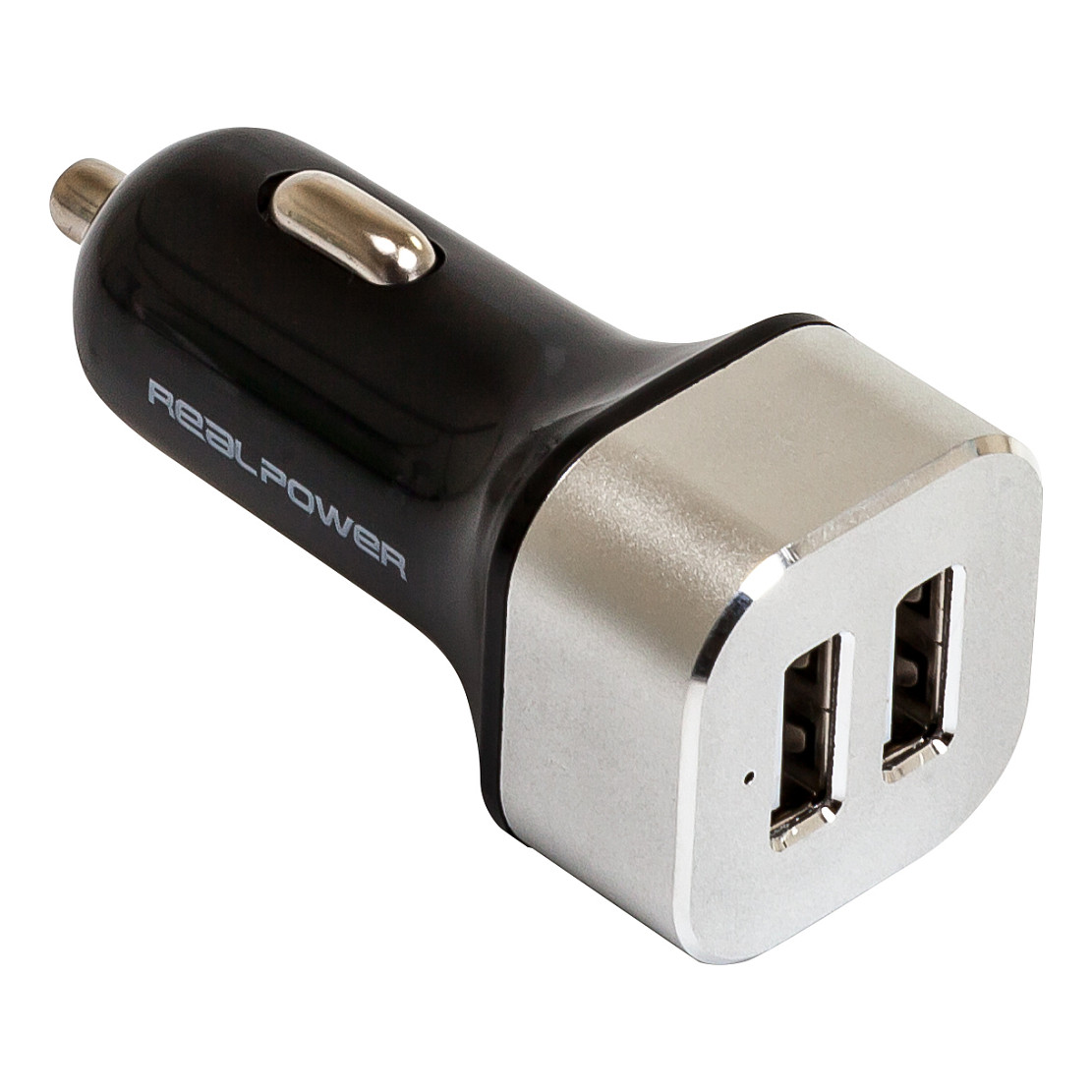 Adapter telefoni për veturë RealPower 176635 / 2x USB 2.0 / 5V – Zezë/Argjendtë