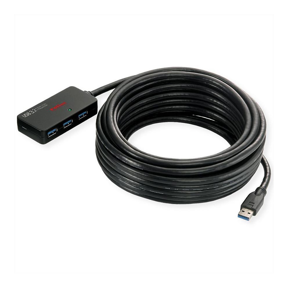 Hub USB ROLINE 12.04.1098, 4x USB-A, USB 3.2 Gen 1, 5Gbps, Repeater aktiv, 10m - Zezë