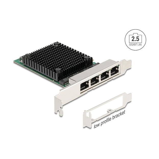 Karta të Rrjetit Delock 88601, PCI Express 2.1 x4, 4x 2.5 Gigabit LAN RJ45, 10/100/1000/2500Mbps, Realtek RTL8125B, Low Profile + Full Height - 4