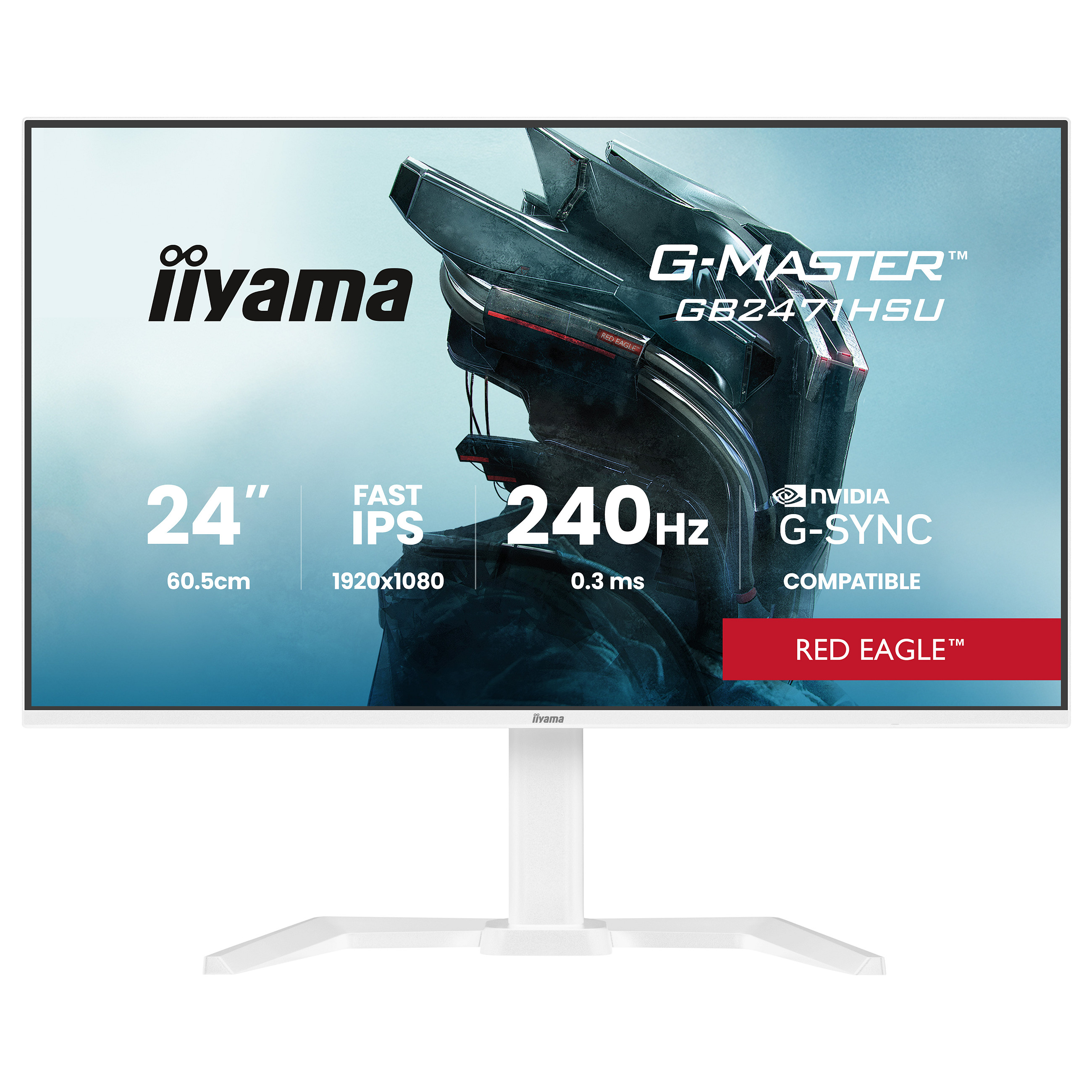 Monitor Gaming iiyama G-MASTER Red Eagle™ GB2471HSU-W1 / 24" / Full HD Fast IPS / 240Hz / 0.3ms / USB+HDMI+DP - Bardhë - 2