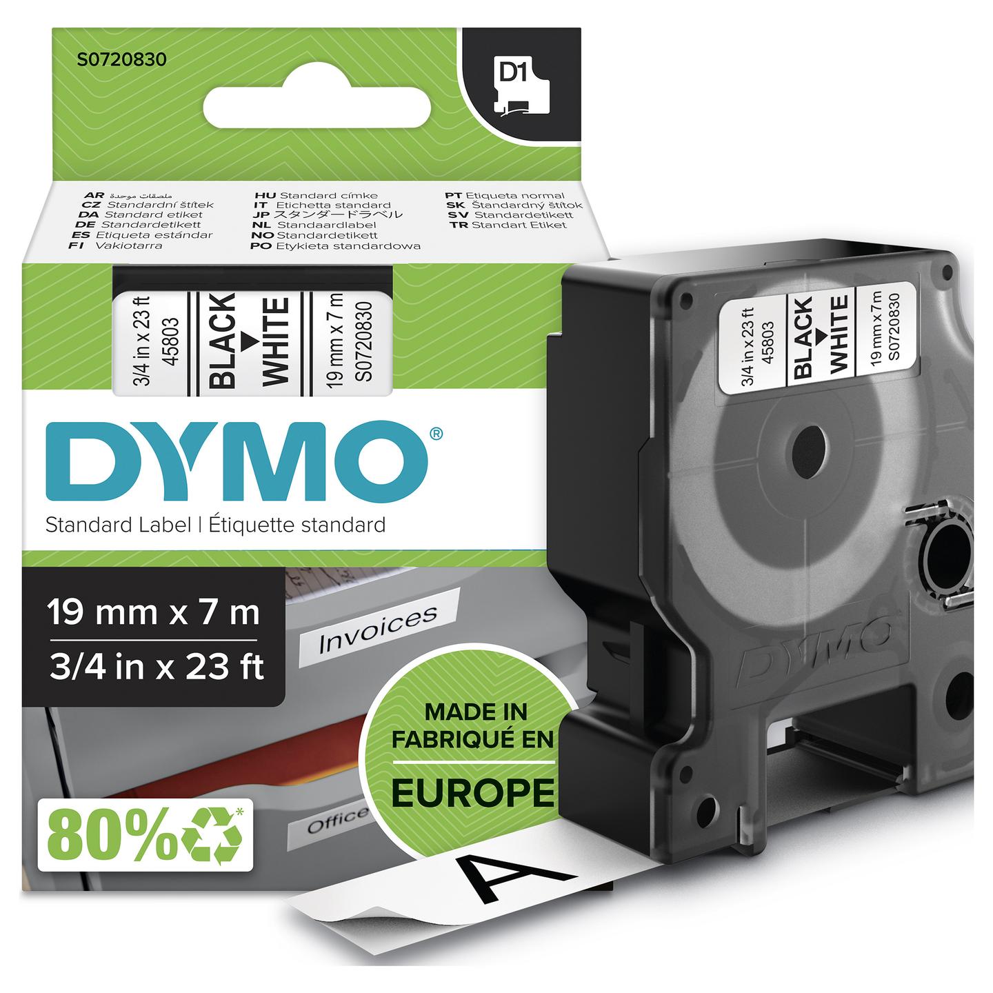 Shirit për Printer DYMO D1 / 19 mm × 7 m - Zezë mbi Bardhë