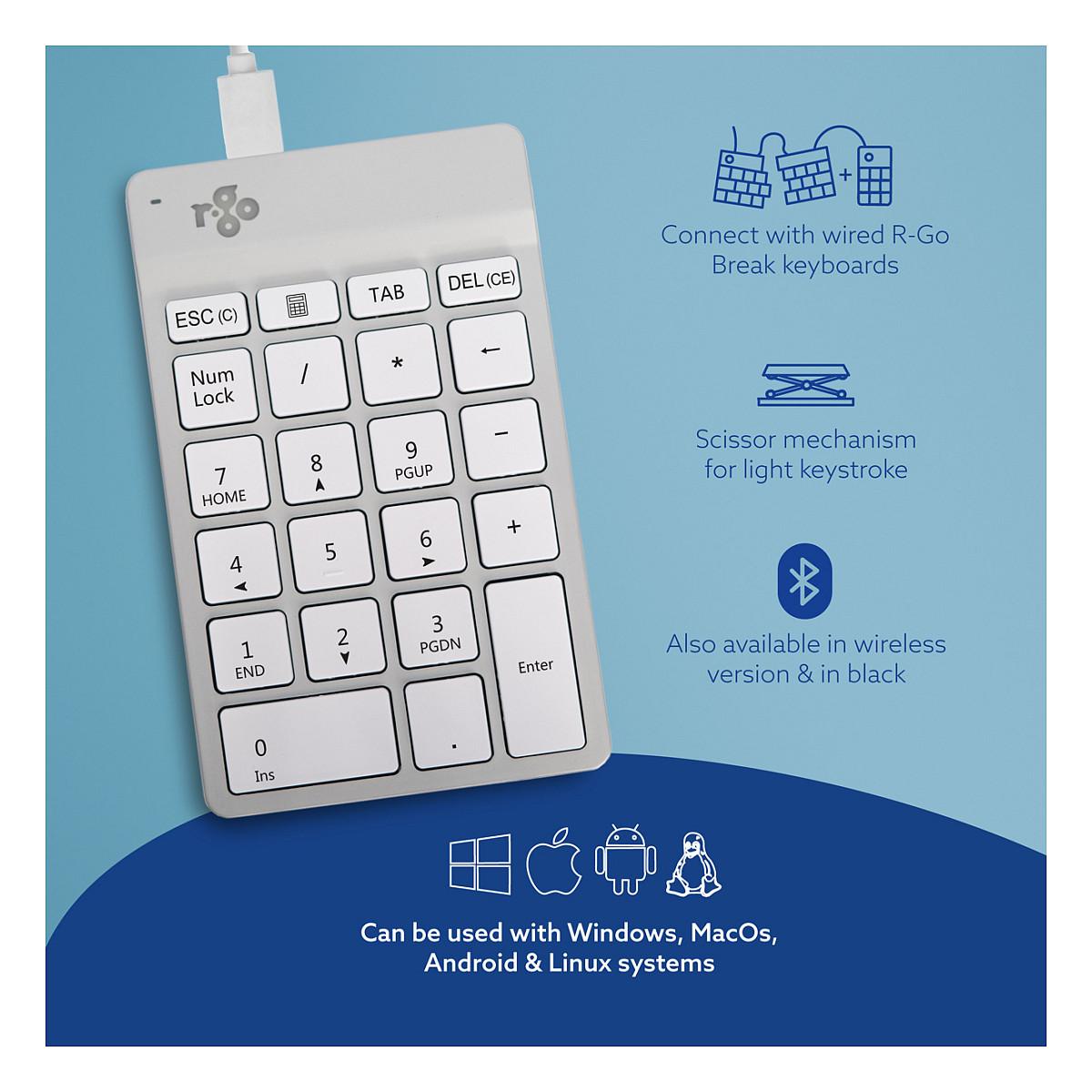 Tastierë Numerike me Kabllo R-Go Tools Numpad Break / RGOCONMWDWH / Scissor / Break Indicator / USB-C – Bardhë - 6