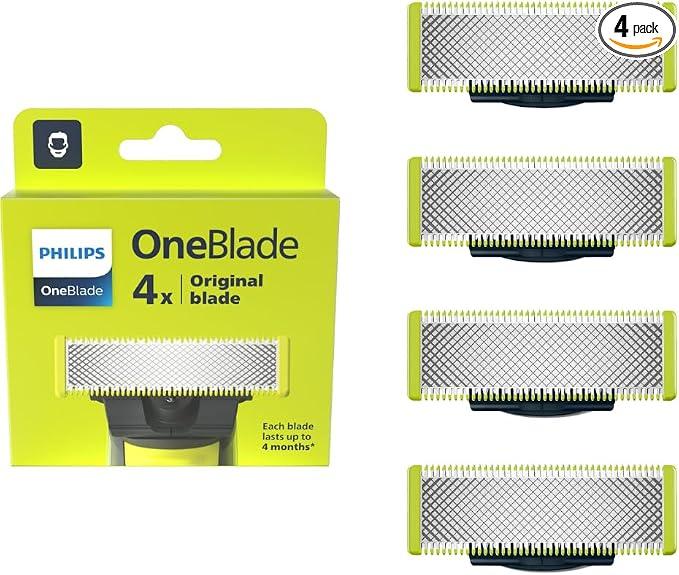 Teh zëvendësues për makinë rroje Philips OneBlade QP240/50 / Dual Protection / Contour-Following / 4 Muaj / 4 Copë - Argjend/Zezë/Gjelbër