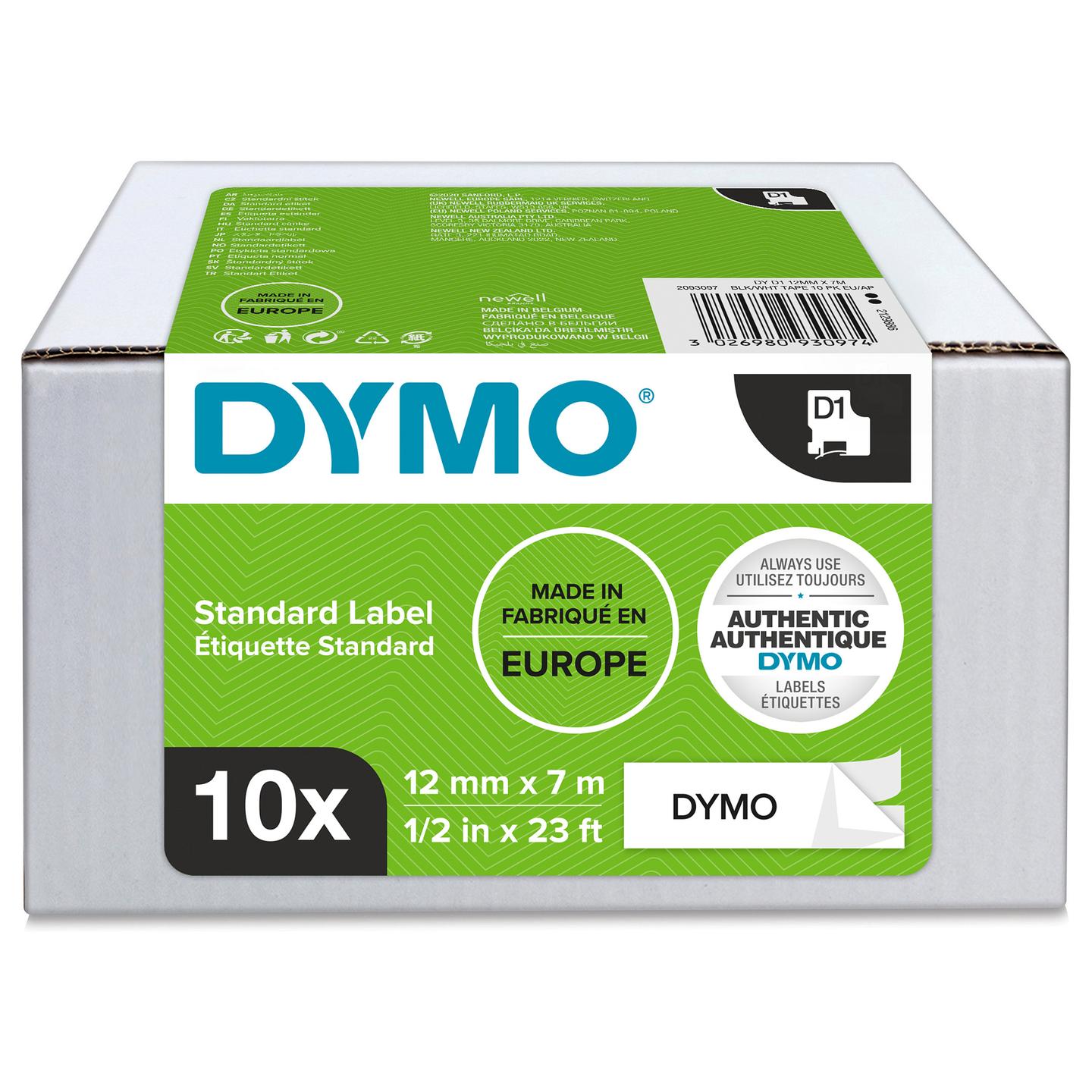 Etiketa për Printer DYMO D1 / 12 mm × 7 m / Plastikë (45013 / S0720530) - Bardhë / Zi - 2