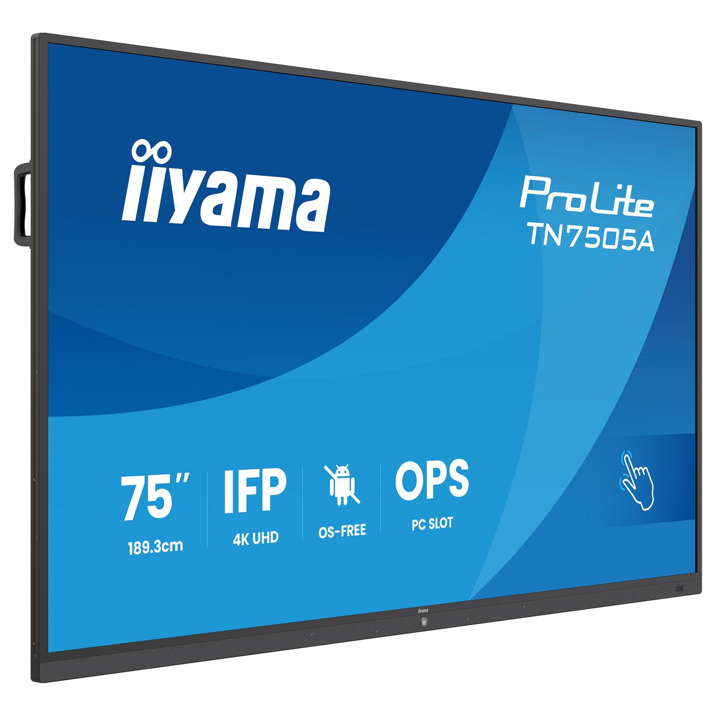 Interaktiv (Smart Board) iiyama ProLite TN7505A-B1AG, 74.5", 4K UHD, IPS, 500cd/m², HDMI, DisplayPort, USB-C - Zezë