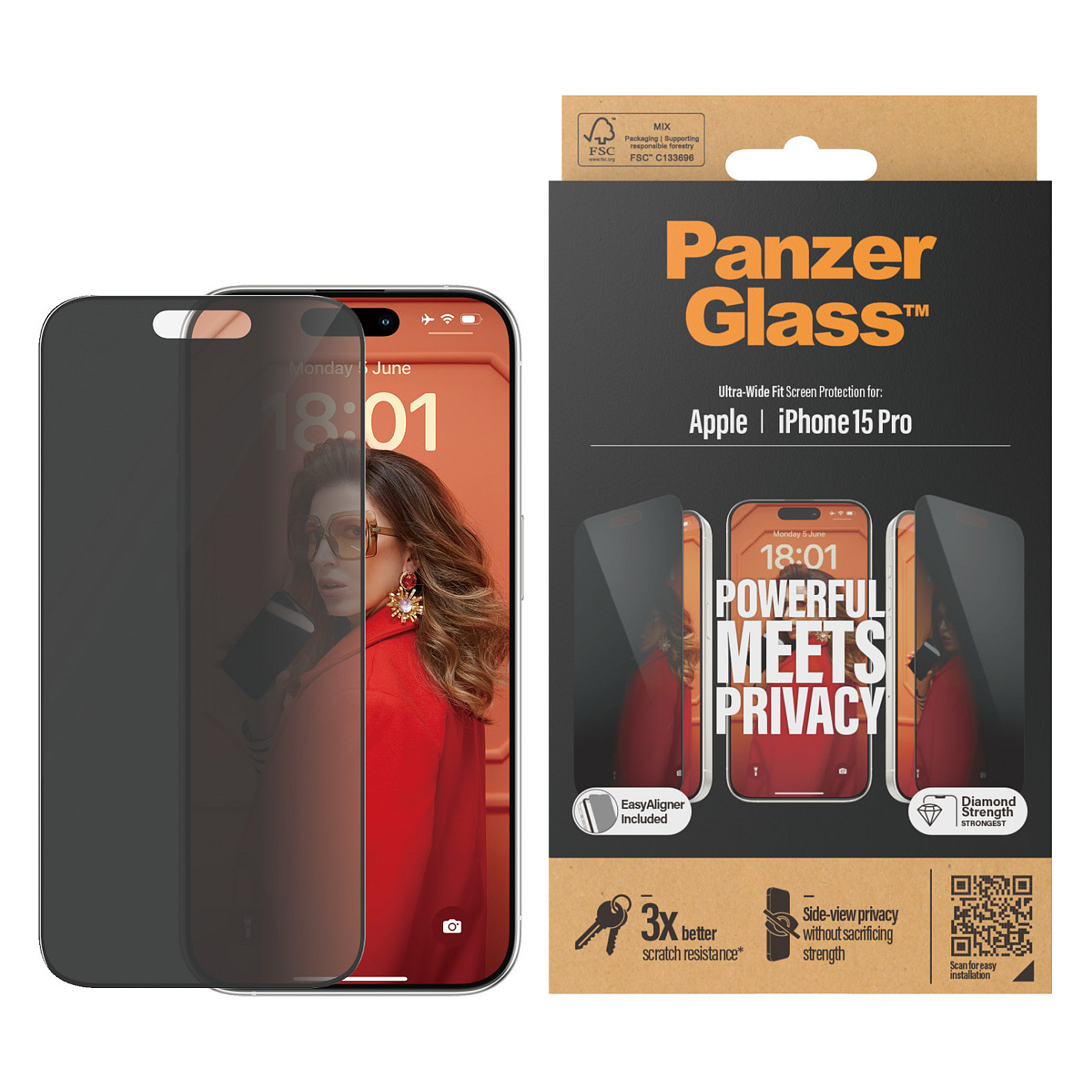 Aksesorë për telefon PanzerGlass / Privacy Screen Protector / iPhone 15 Pro / UWF with EasyAligner - 2