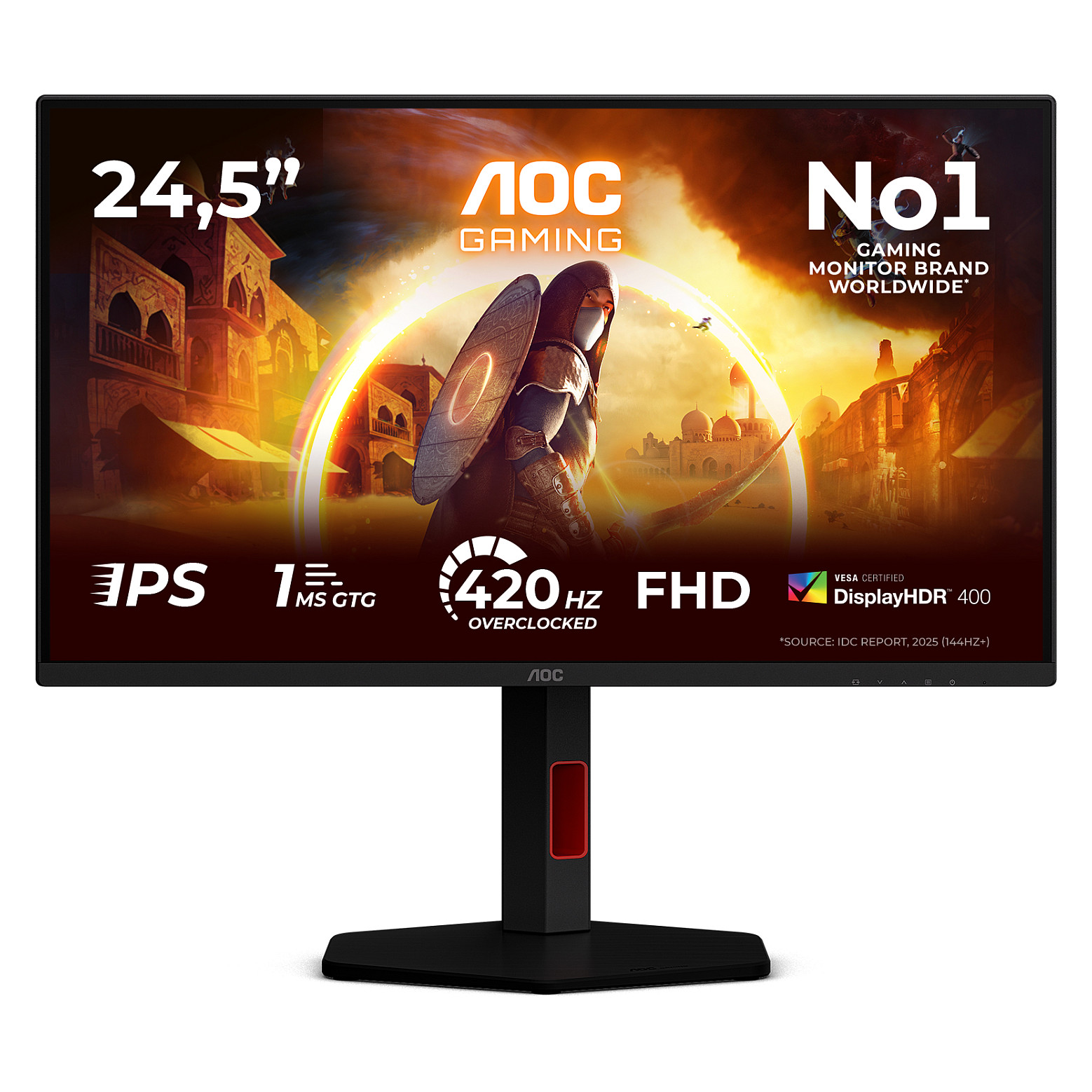 Monitor Gaming AOC G4 25G4KUR / 24.5" / Full HD LED IPS / 300Hz / 1ms / HDMI+DP+USB - Zezë/Kuqe