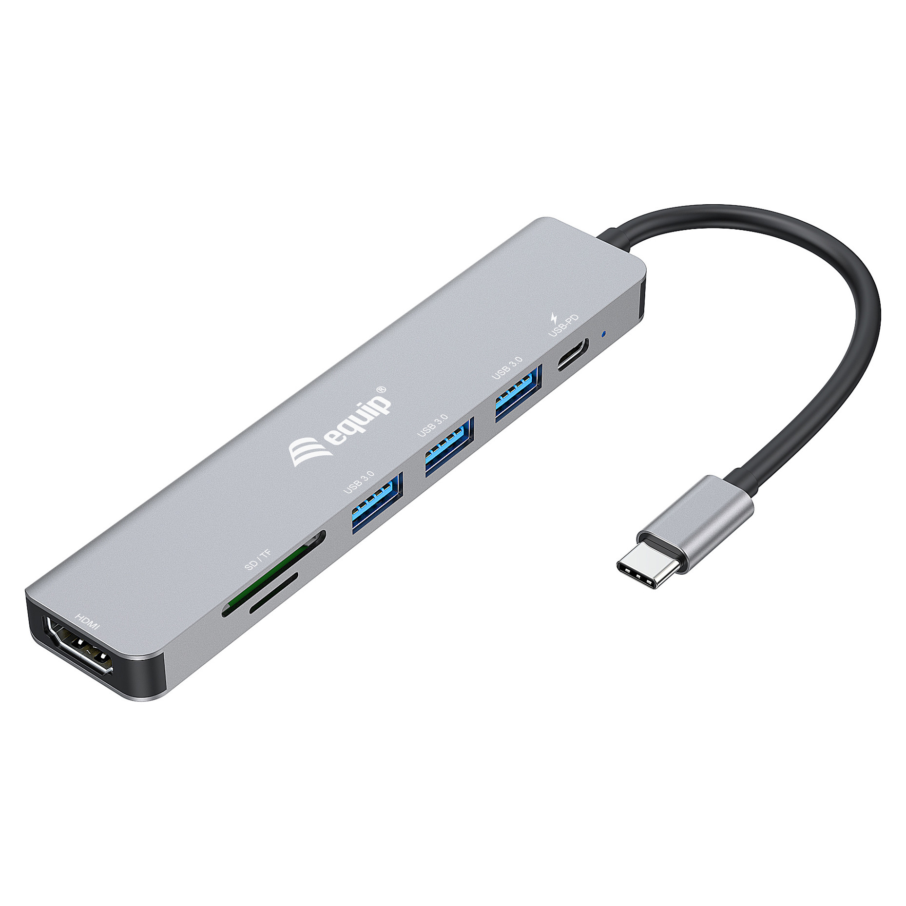Docking Station Equip USB-C / HDMI / 3x USB 3.0 / SD & TF / 100W PD / Kabllo 25cm - Hiri - 1