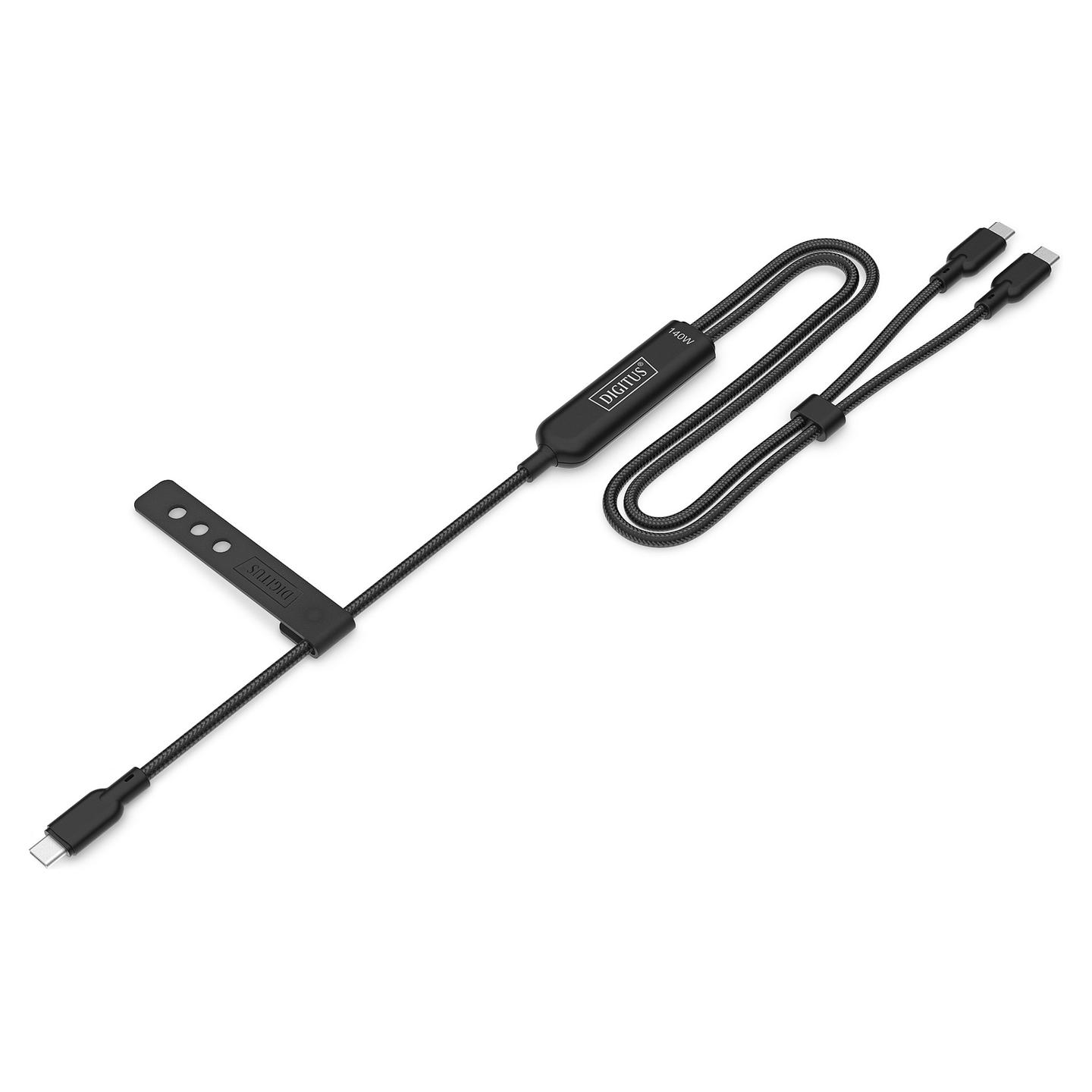 Kabllo USB Digitus AK-300170-018-S / USB-C në 2 x USB-C / 1.8m / USB 2.0 / 140W / 5A / PD 3.1 - Zezë