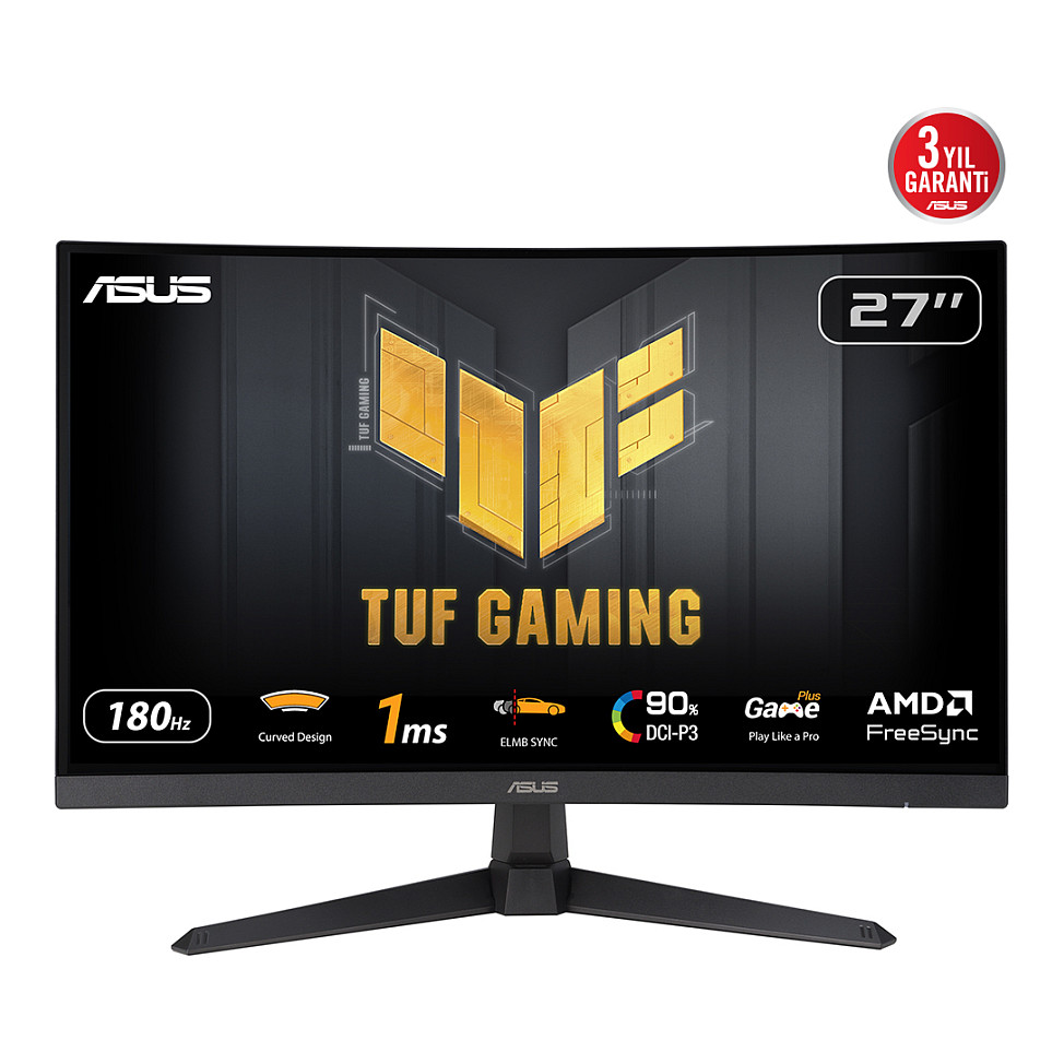 Monitor Gaming i lakuar ASUS TUF VG27VQ3B / 27" Full HD 180 Hz 1 ms Fast VA Curved / DisplayPort, HDMI / e zezë - 1