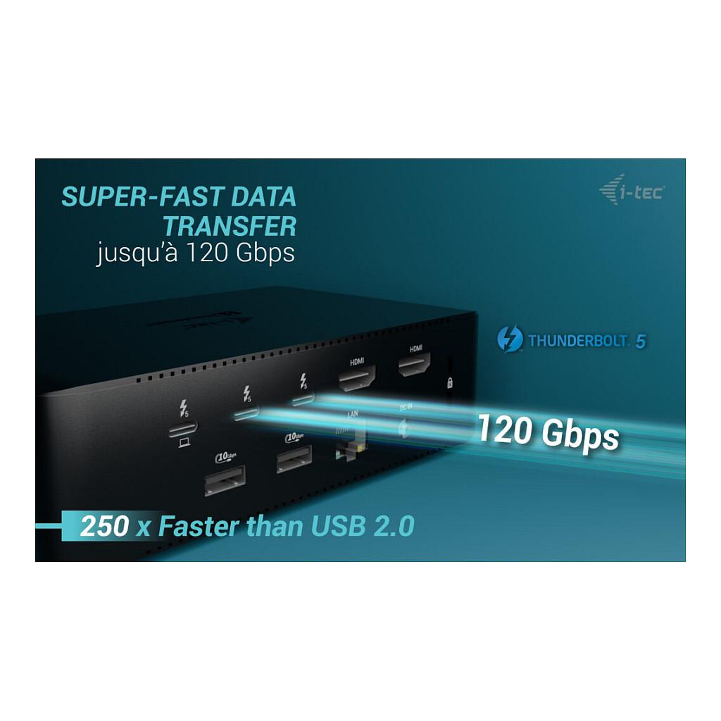 Docking Station i-tec TB5QUATTRODOCKPD, Thunderbolt 5, Power Delivery 140W, 5x USB, 2.5GbE LAN, SD/TF, Audio 3.5mm, deri në 4 monitorë - Zezë - 14