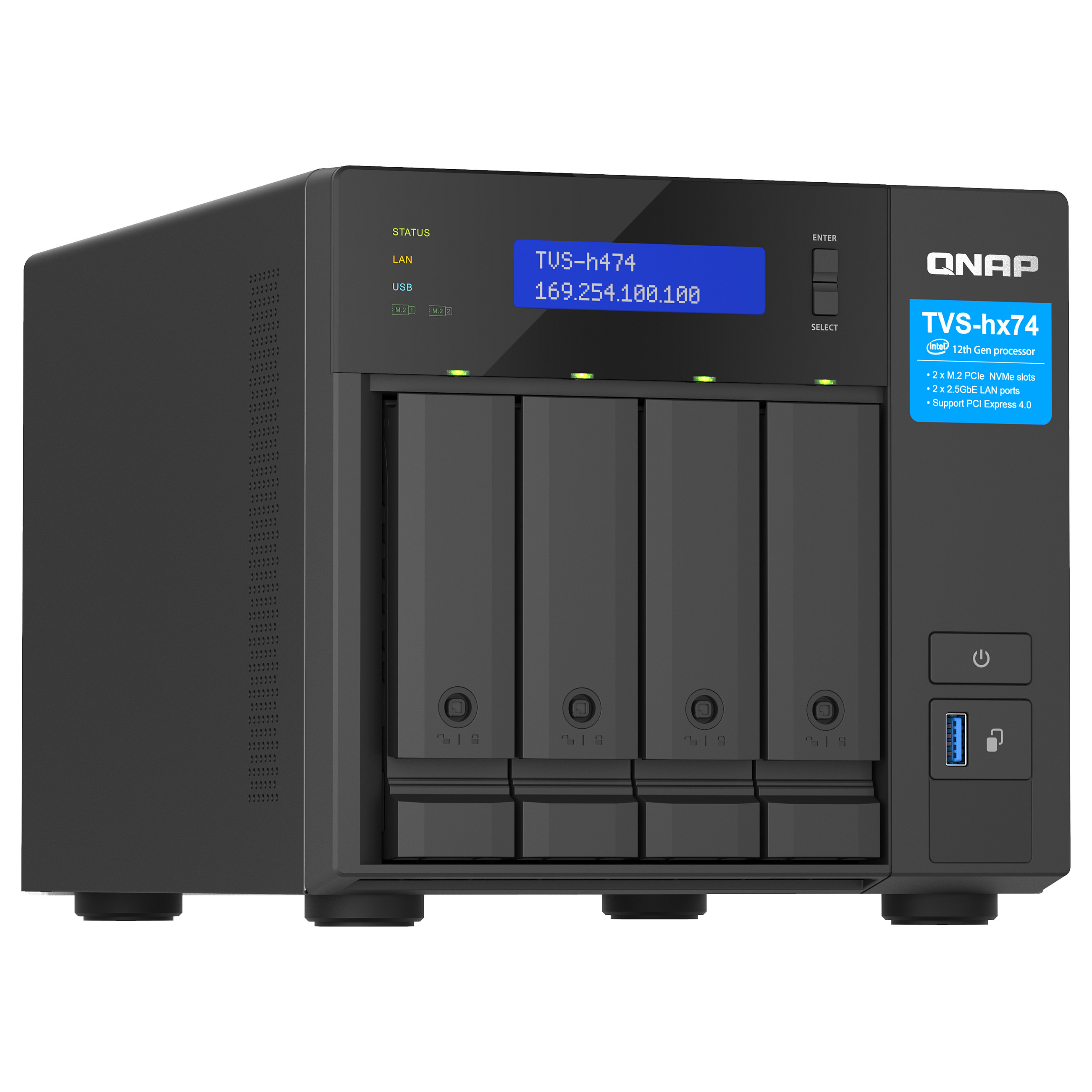 NAS QNAP TVS‑H474‑PT‑8G 4‑Bay QuTS hero / Intel Pentium Gold G7400 (up to 3.7GHz) / 8GB - 4