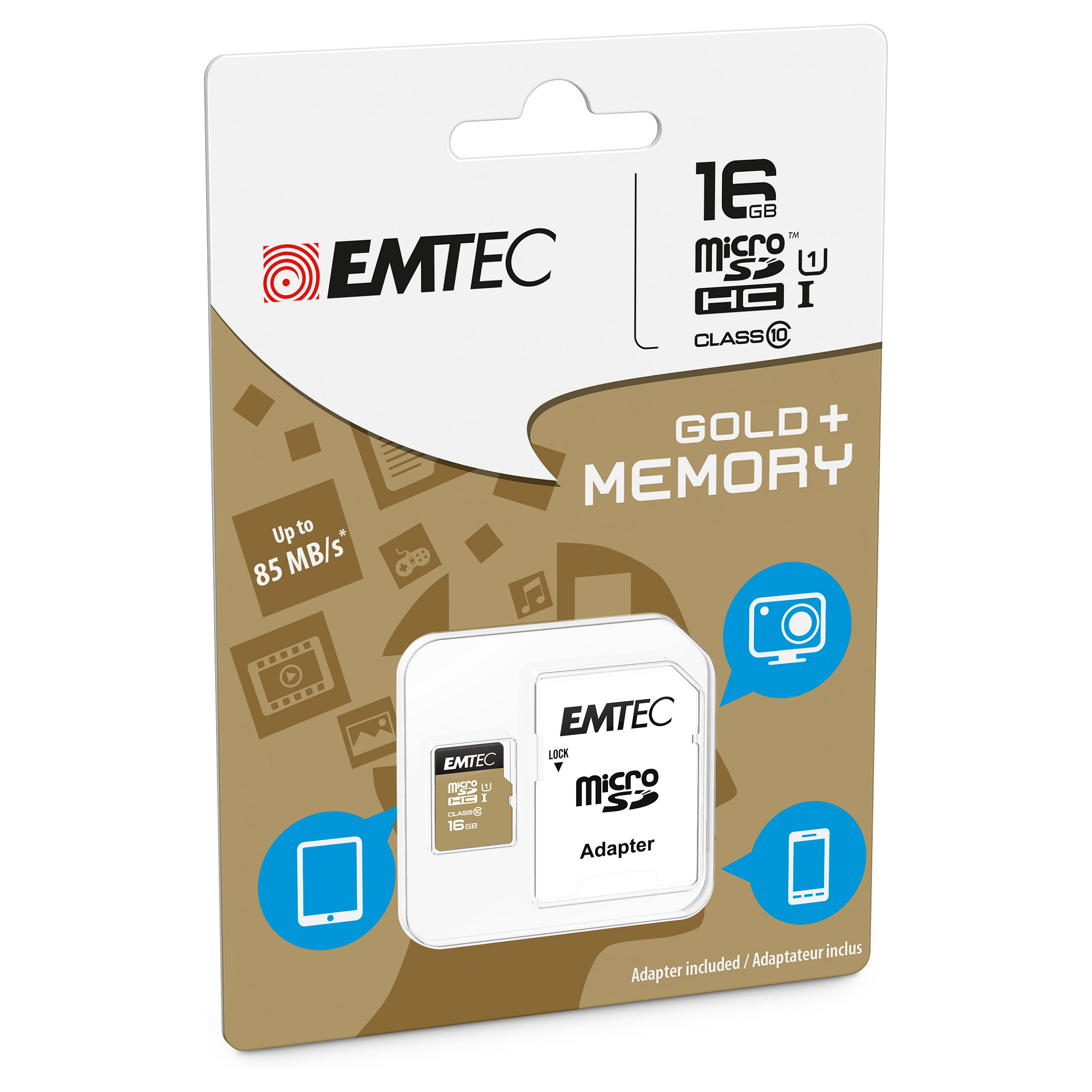 Kartë Memorie SD CARD Emtec m16GB UHS-I U1 EliteGold + Adapter - 2