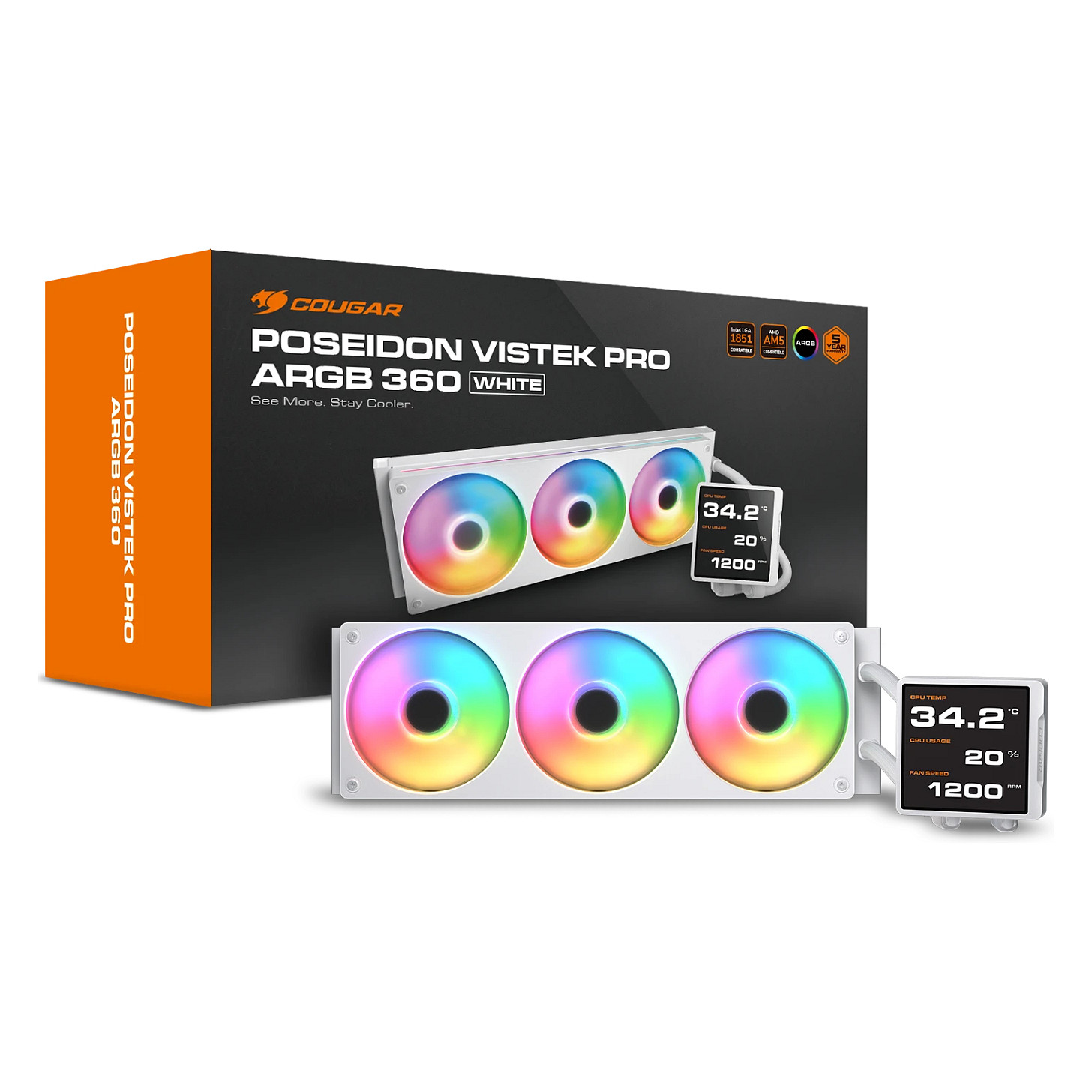 Ftohës për Procesor COUGAR Poseidon Vistek Pro 360 ARGB / CPU Liquid Cooler - Bardhë - 5