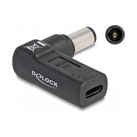 Adapter DeLOCK 60008, USB-C Femër në Dell 7.4 × 5.0 mm Mashkull, 90°, 19.5V, 3A - Zezë