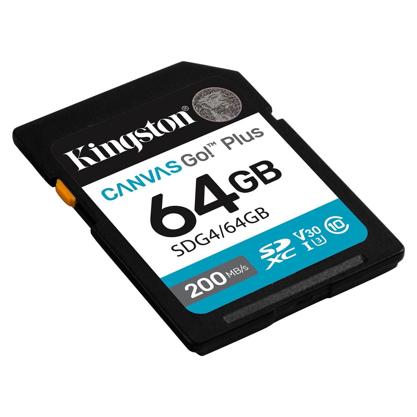 Kartë Memorie Kingston Canvas Go! Plus Gen4 / 64GB / SDXC / UHS-I / U3 / V30 / Class 10 / 200MB/s Lexim / 100MB/s Shkrim / 32 × 24 × 2.1mm / 2.3g - Zezë - 2
