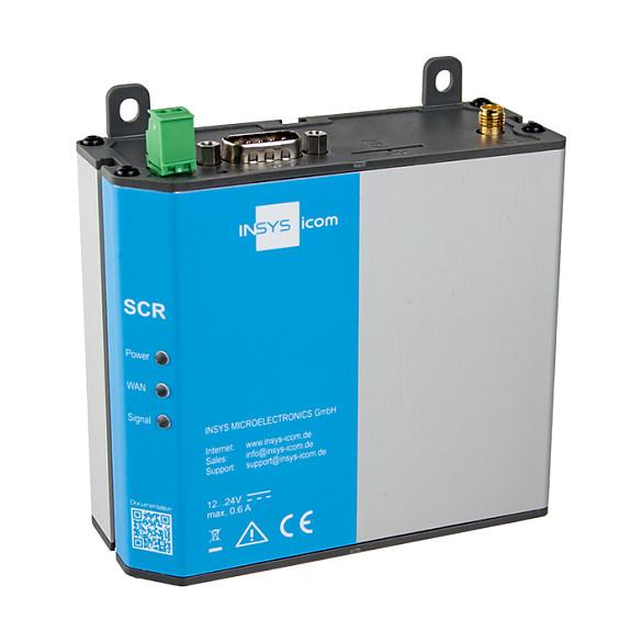 INSYS icom, SCR-L200, Ruter Industrial, 4G LTE Cat 1, 2G, 2× Fast Ethernet, RS-232, Mini-SIM, VPN, Montim në DIN-Rail – Gri/Blu, SCR-L200