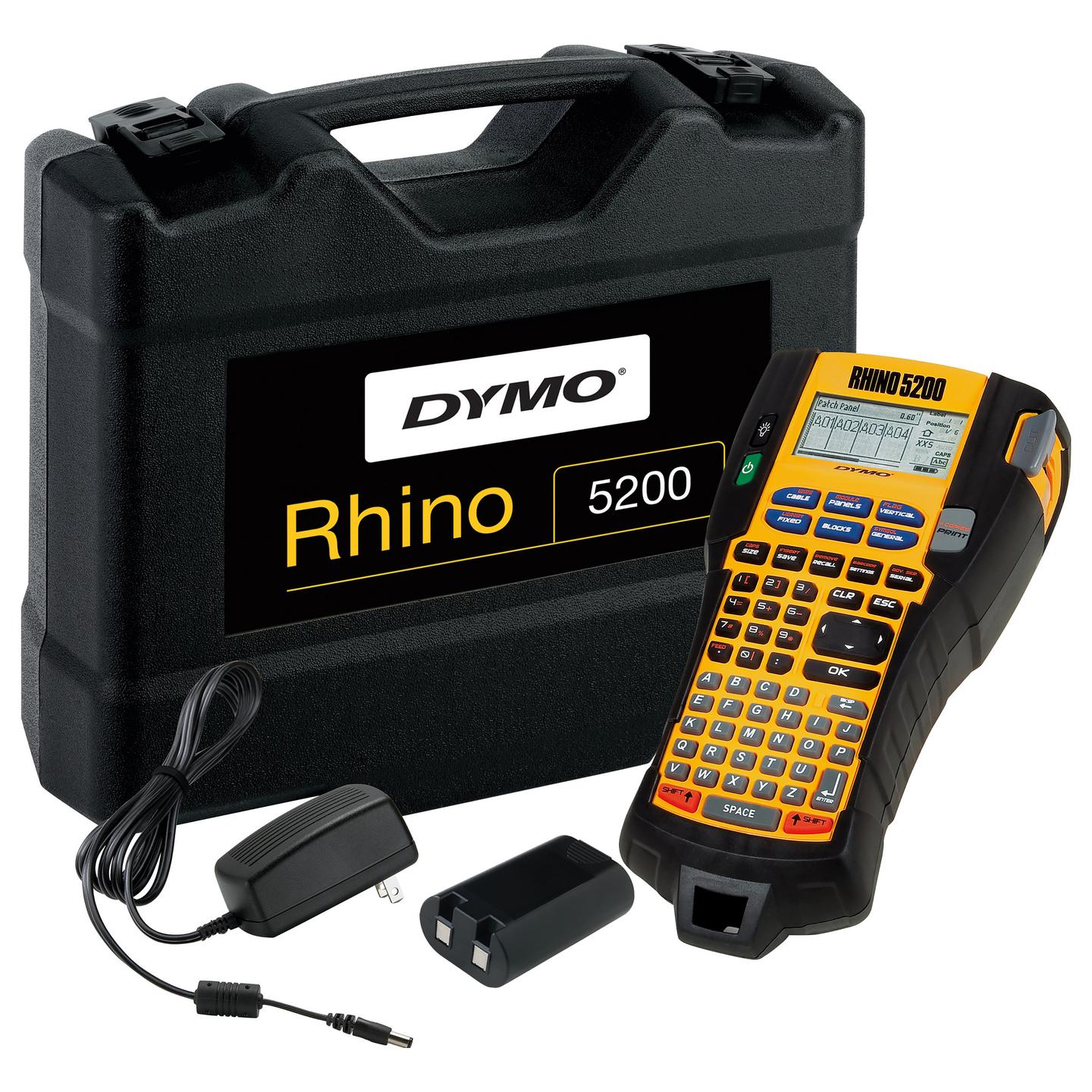 Printer Label DYMO RHINO 5200 Kit / Termotransfer / 180 DPI / 6-19 mm / Code 39 & Code 128 / Bateri Li-Ion / Adapter - Zezë/Verdhë