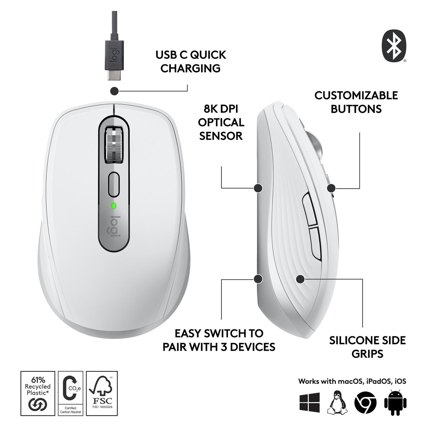 Maus pa kabllo Logitech MX Anywhere 3S / Darkfield / 8000 DPI / 6 Butona / MagSpeed - Hiri - 11
