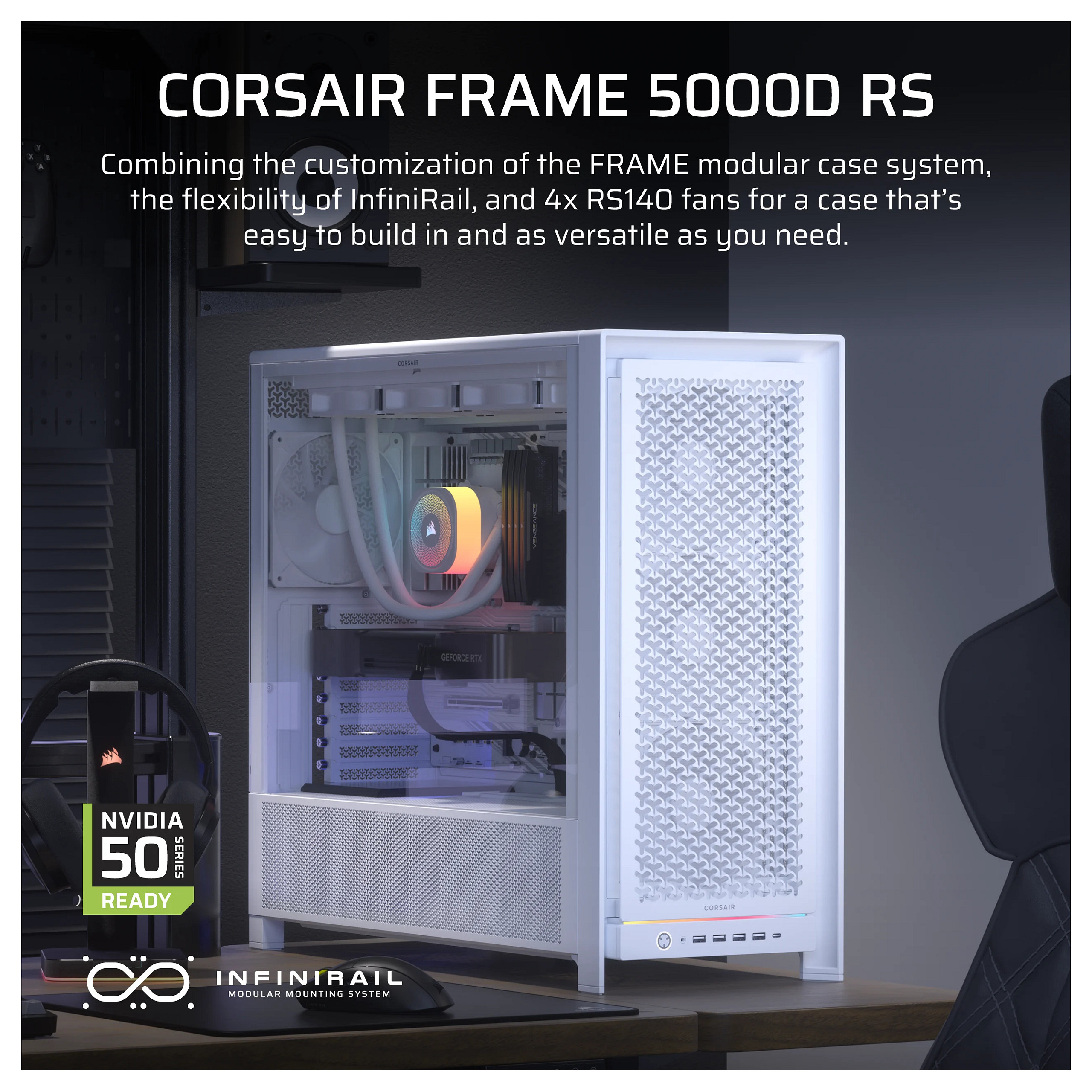 Kasë Midi CORSAIR Frame 5000D RS  / ATX Gaming Tower - Bardhë - 3