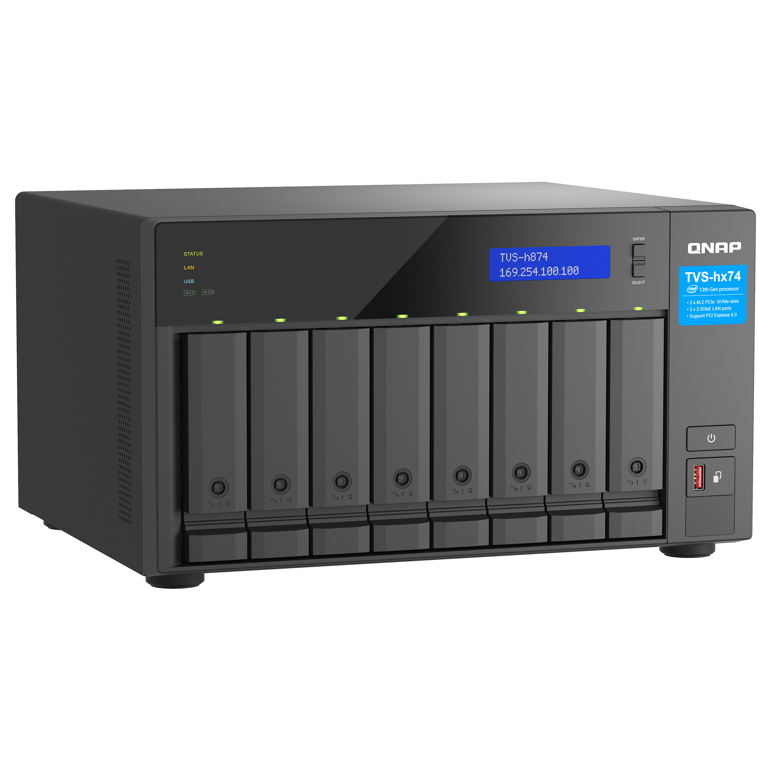 QNAP TVS-h874-i7-32G 8-Bay NAS QuTS hero me Intel Core i7-12700 12-Core, 32GB DDR4 dhe 2.5GbE - 3