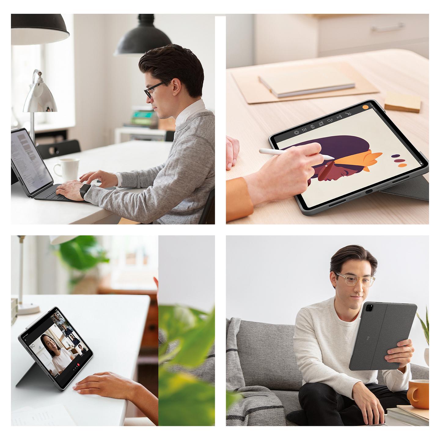 Tastierë ergonomike me mbështjellëse Logitech Combo Touch për iPad Pro 12.9", trackpad, taste me ndriçim, Smart Connector, QWERTZ zvicerane – Gri - 2