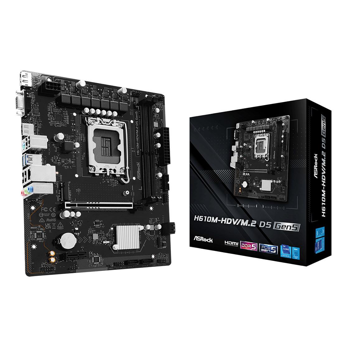 Pllakë Amë MB Intel ASRock H610M-HDV/M.2 D5 Gen5, LGA1700, H610, Micro ATX, DDR5, PCIe 5.0