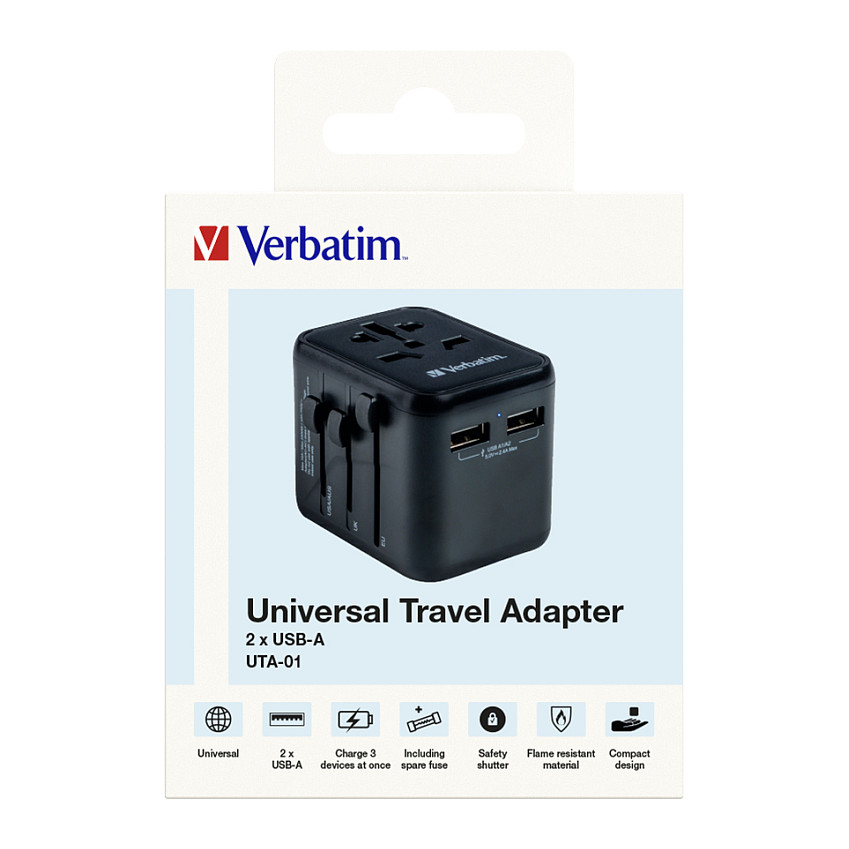Adapter Verbatim Universal Travel Adapter UTA-01 / 2x USB-A - 6