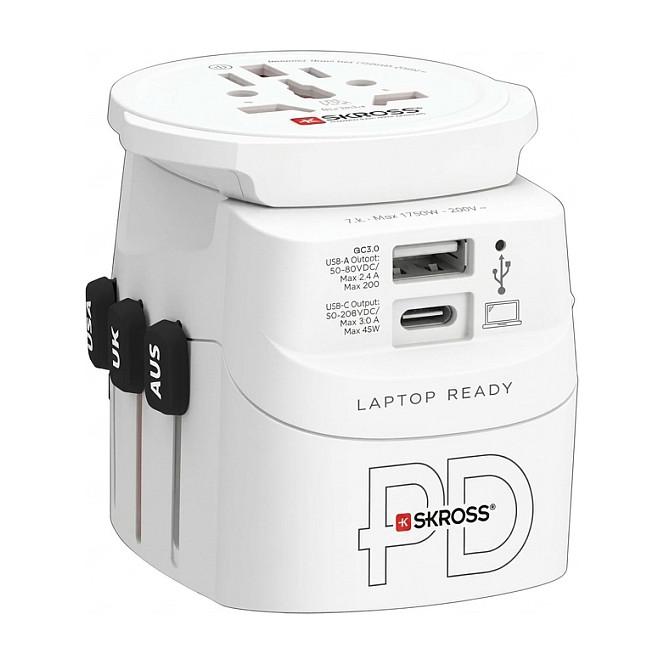 Adapter Udhëtimi SKROSS Pro Light USB (2xA) World / 2x USB-A / 100-250V / 1750W / 3-Pin / Universal – Bardhë - 1