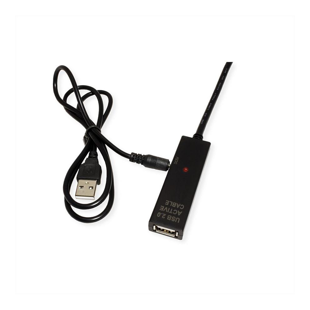 Kabllo USB VALUE 12.99.1114, USB-C Mashkull në USB-A Femër, USB 2.0, 480Mbps, 20m, Zgjatuese Aktive - Zezë - 2