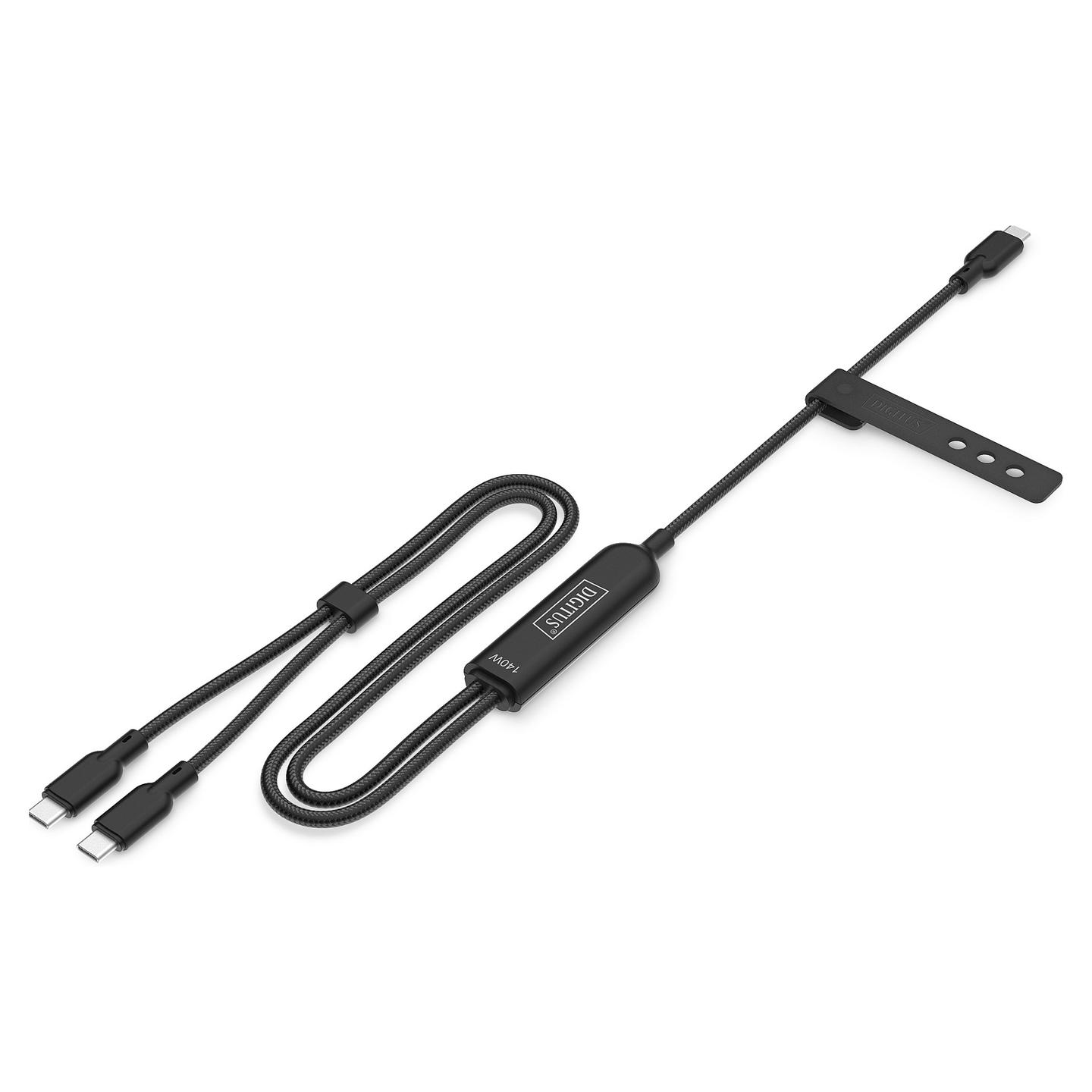 Kabllo USB Digitus AK-300170-018-S / USB-C në 2 x USB-C / 1.8m / USB 2.0 / 140W / 5A / PD 3.1 - Zezë - 3