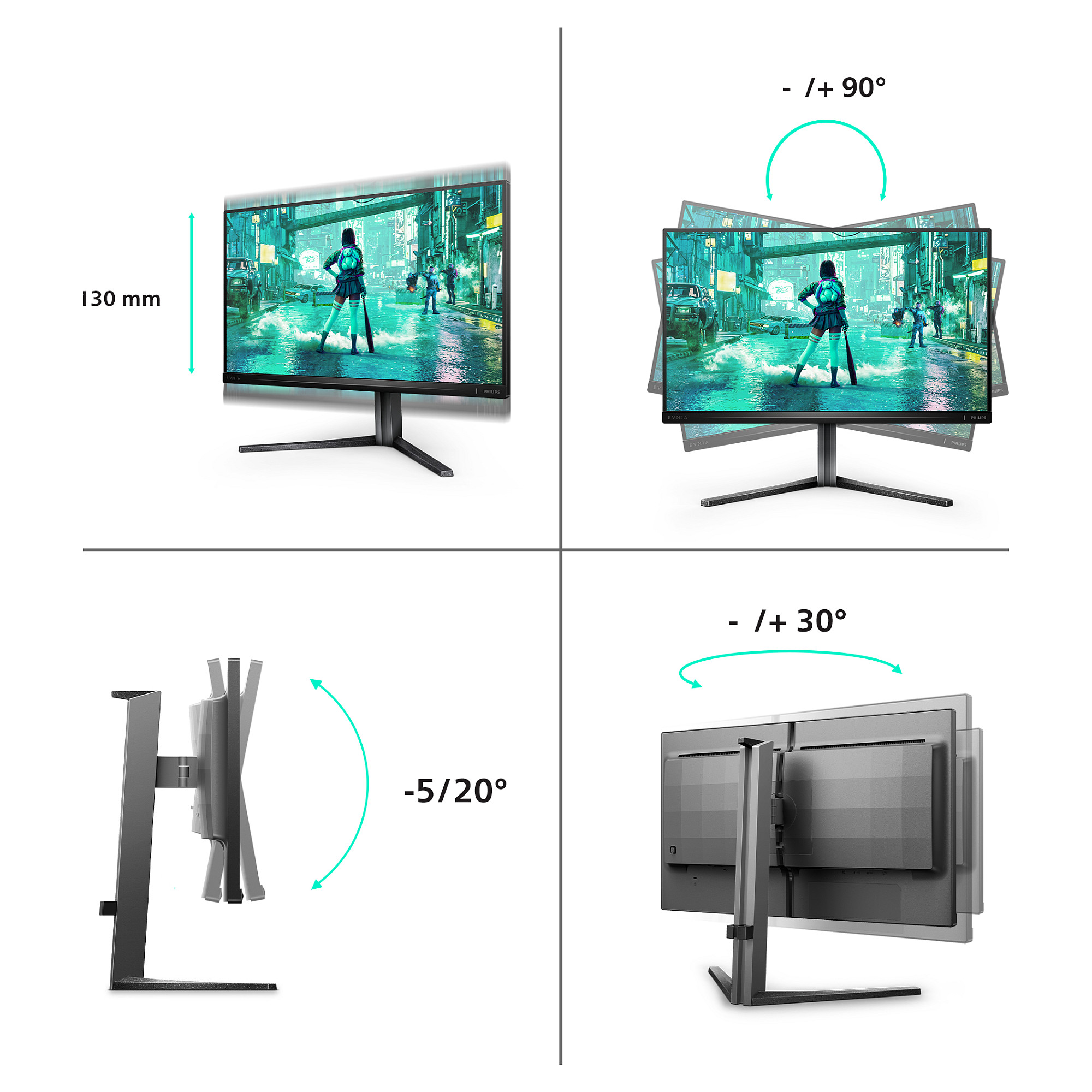 Monitor Gaming Philips 25M2N3200U 00 / 24.5" / Full HD Fast IPS / LCD / 240 Hz / 1 ms / HDMI+DP+HDCP - Gri - 12