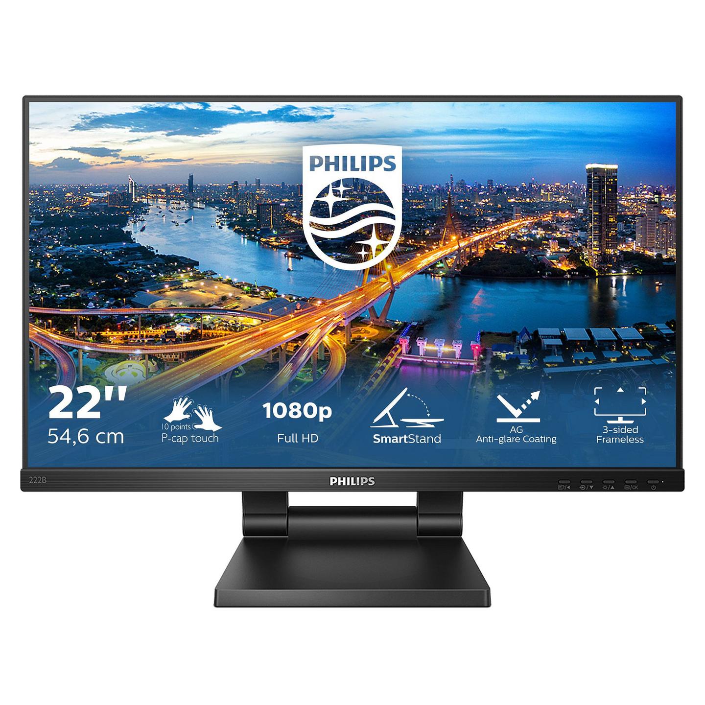 Monitor Philips B Line 222B1TC/00, 21.5", FHD IPS Touch, 75Hz, 4ms, HDMI+DP+VGA - Zezë - 2
