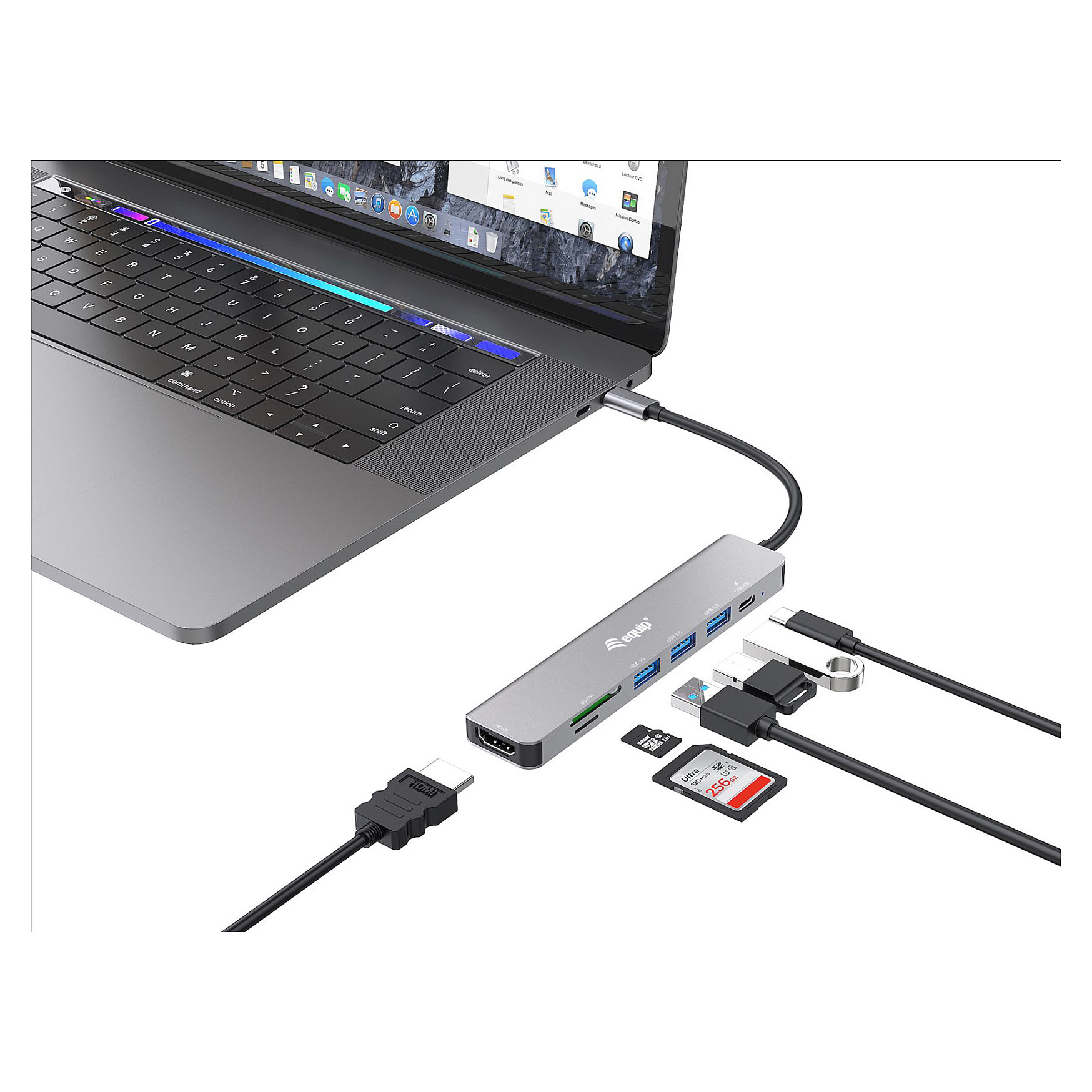 Docking Station Equip USB-C / HDMI / 3x USB 3.0 / SD & TF / 100W PD / Kabllo 25cm - Hiri - 2
