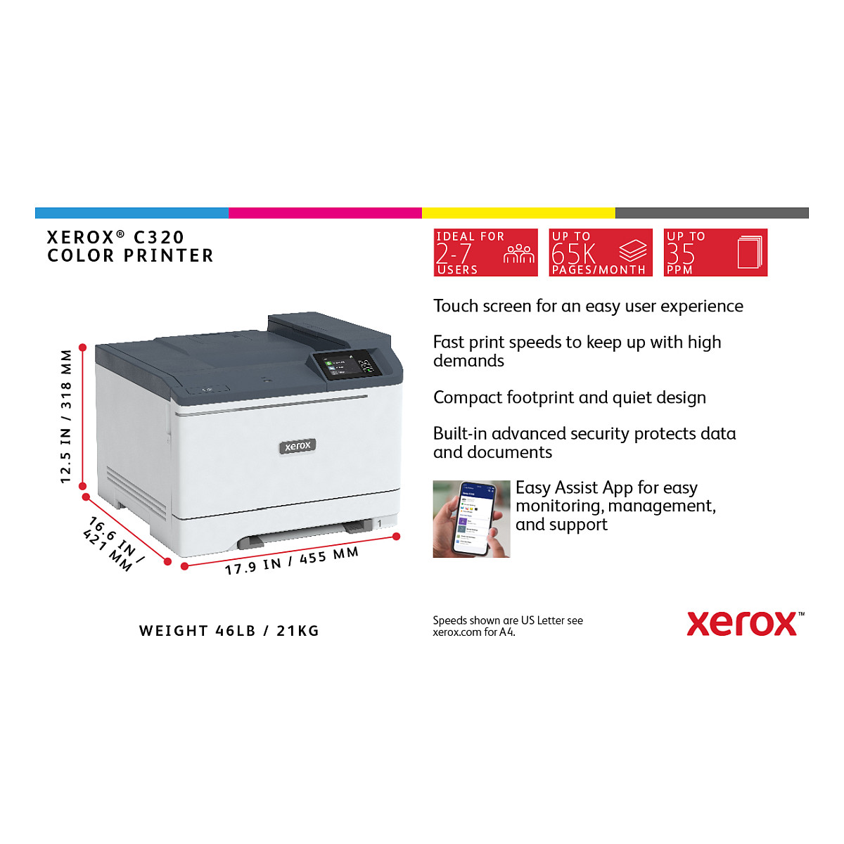 Printer Laser Xerox C320V_DNI / Laser me Ngjyra / A4 / 4800 × 4800 DPI / Duplex - Bardhë - 5