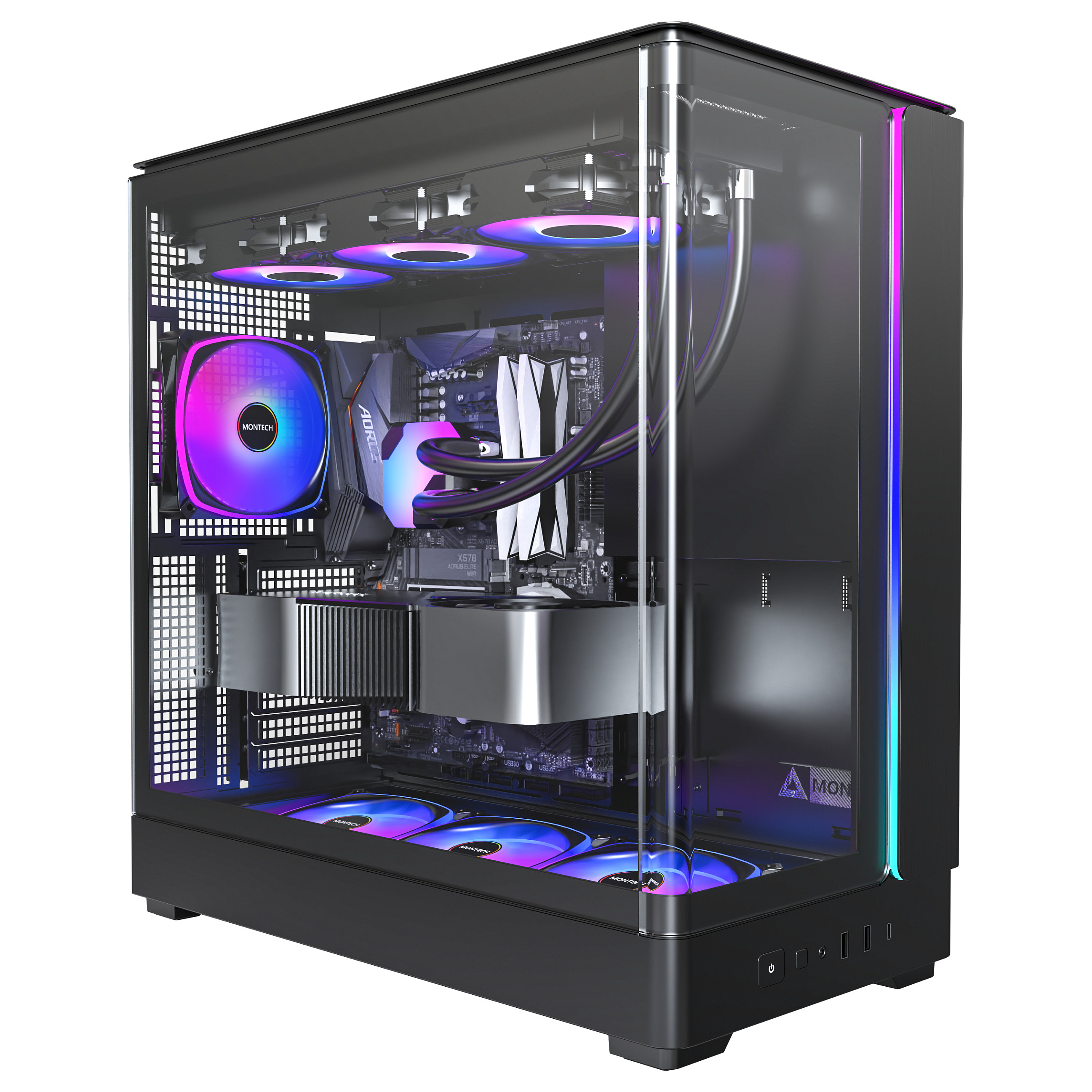 Kasë Montech KING 45 PRO / Midi Tower / ATX / 4x 120mm ARGB Fan / Tempered Glass - Zezë - 2