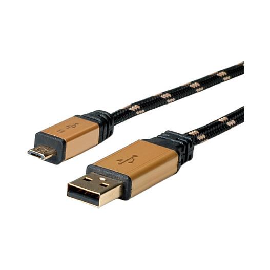 Kabllo ROLINE 11.02.8826, USB-A në Micro-USB-B, USB 2.0, 480 Mbps, 1,8 m - Zezë/Verdhë