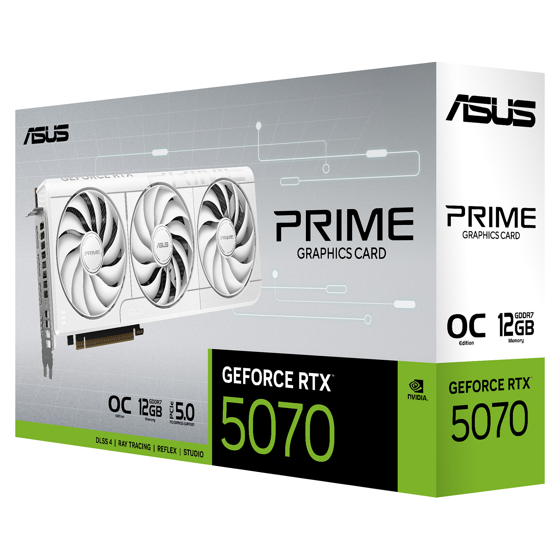 Kartë Grafike NVIDIA ASUS PRIME GeForce RTX 5070 OC / 12GB GDDR7 / PCIe 5.0 / 3 Fan - Bardhë - 9