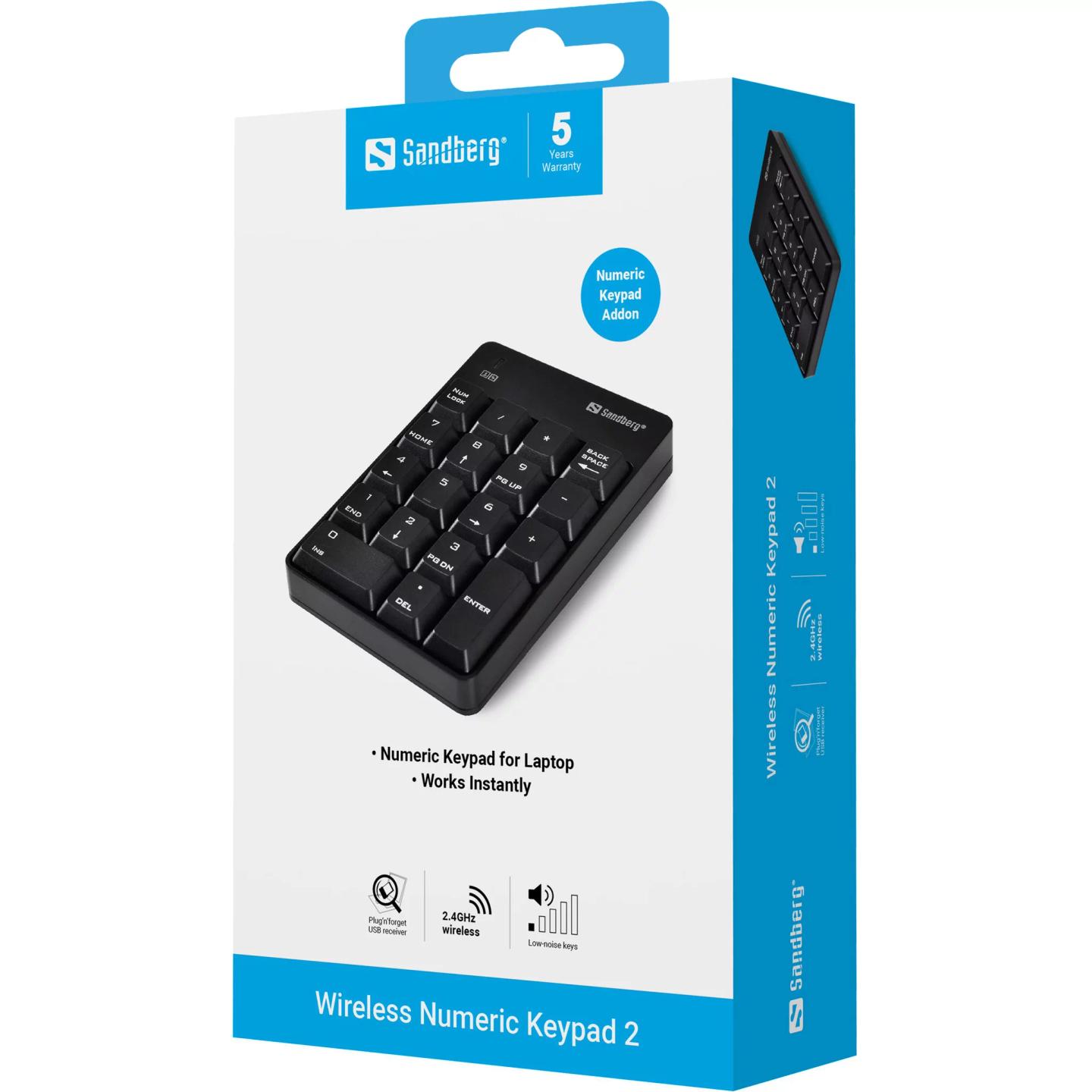 Tastierë Pa kabllo Sandberg Wireless Numeric Keypad 2 / 2.4 GHz / Low Profile / USB - Zezë - 3