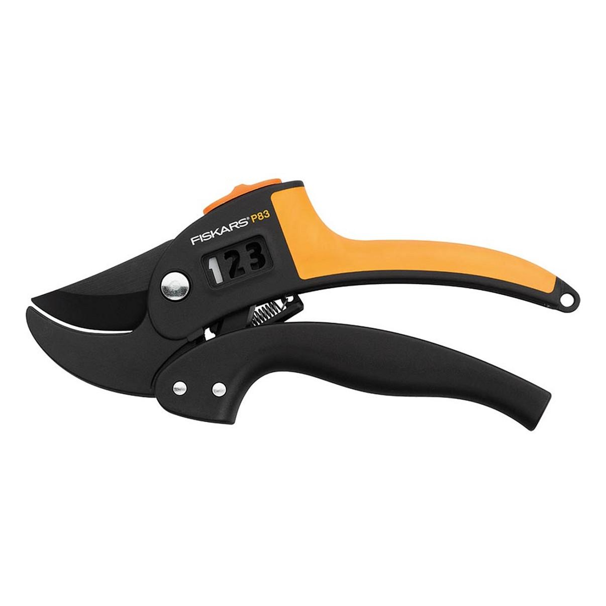 Gërshërë Kopshti Fiskars PowerStep P83, Amboss, 24mm, Mekanizëm me 3 Hapa - Zezë/Portokalli