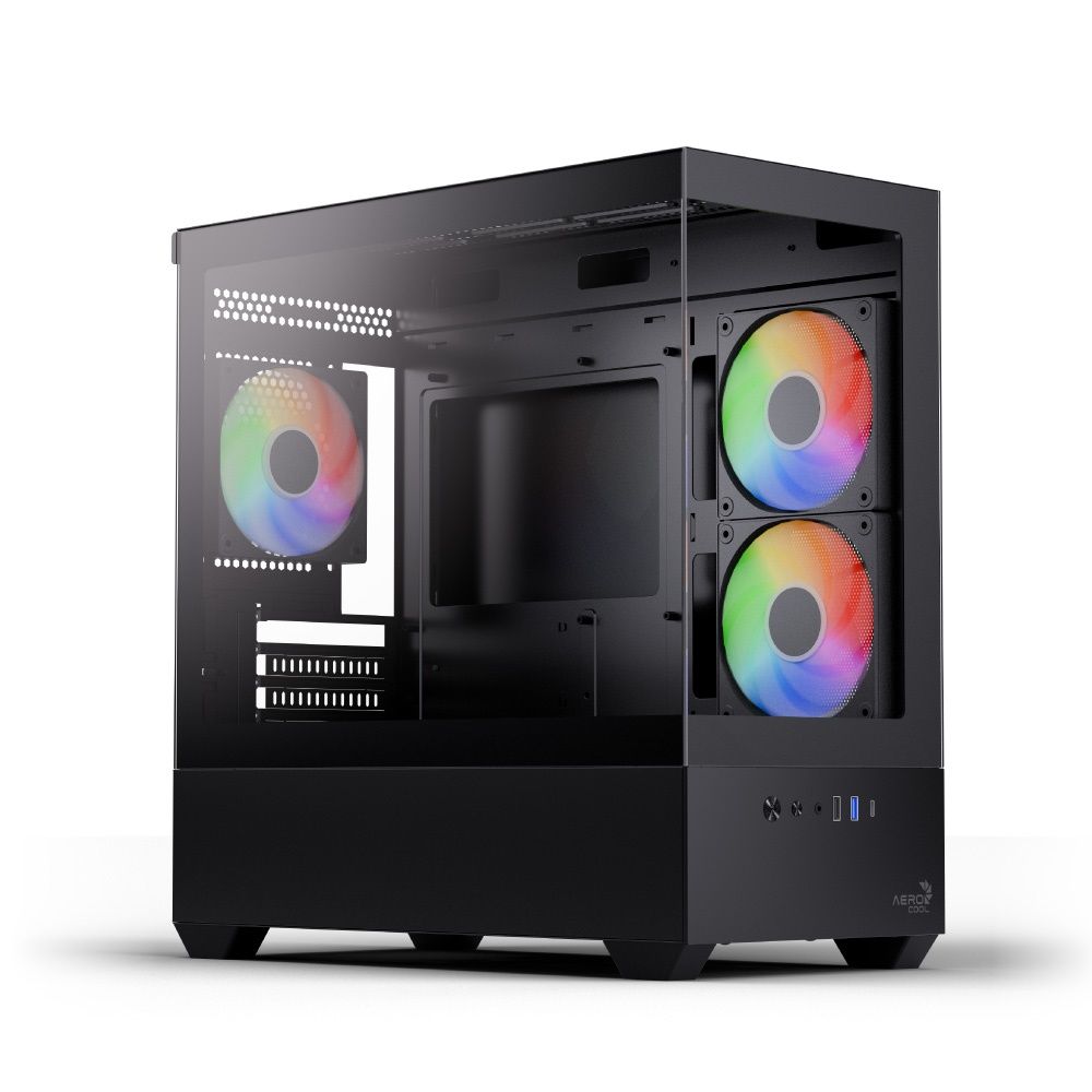 Kasë PC Aerocool P300D / Mini Tower / Micro ATX / 9x 120mm + 2x 140mm Fan Support / Tempered Glass / 360mm Radiator / USB-C - Zezë
