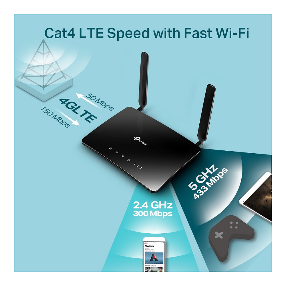 Ruter TP-Link Archer MR200 - AC750 Wireless Dual Band 4G LTE Ruter - 6